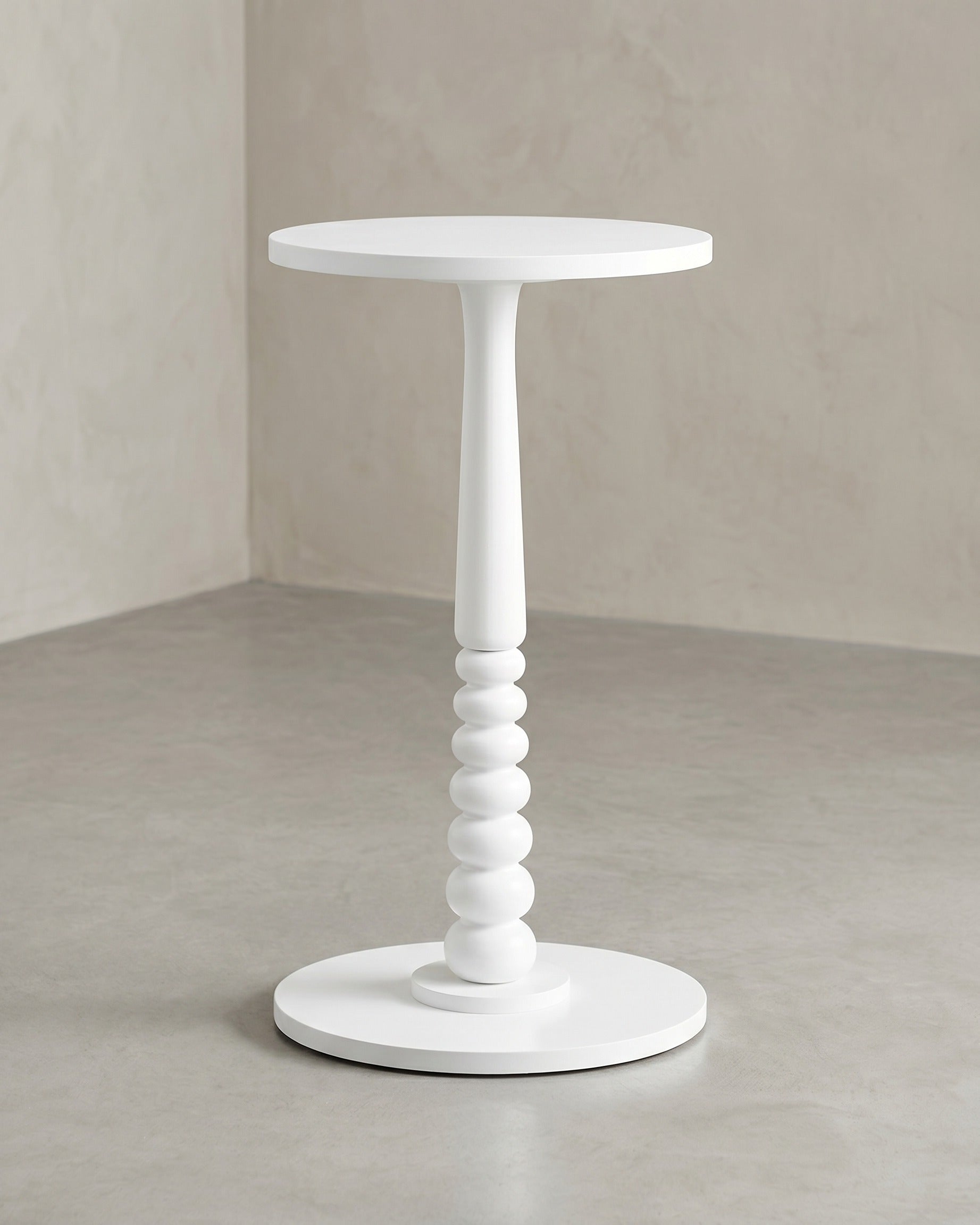 Runder Beistelltisch – Kompaktes Design – Massivholzgestell – Für Wohnzimmer oder Schlafzimmer – Weiß