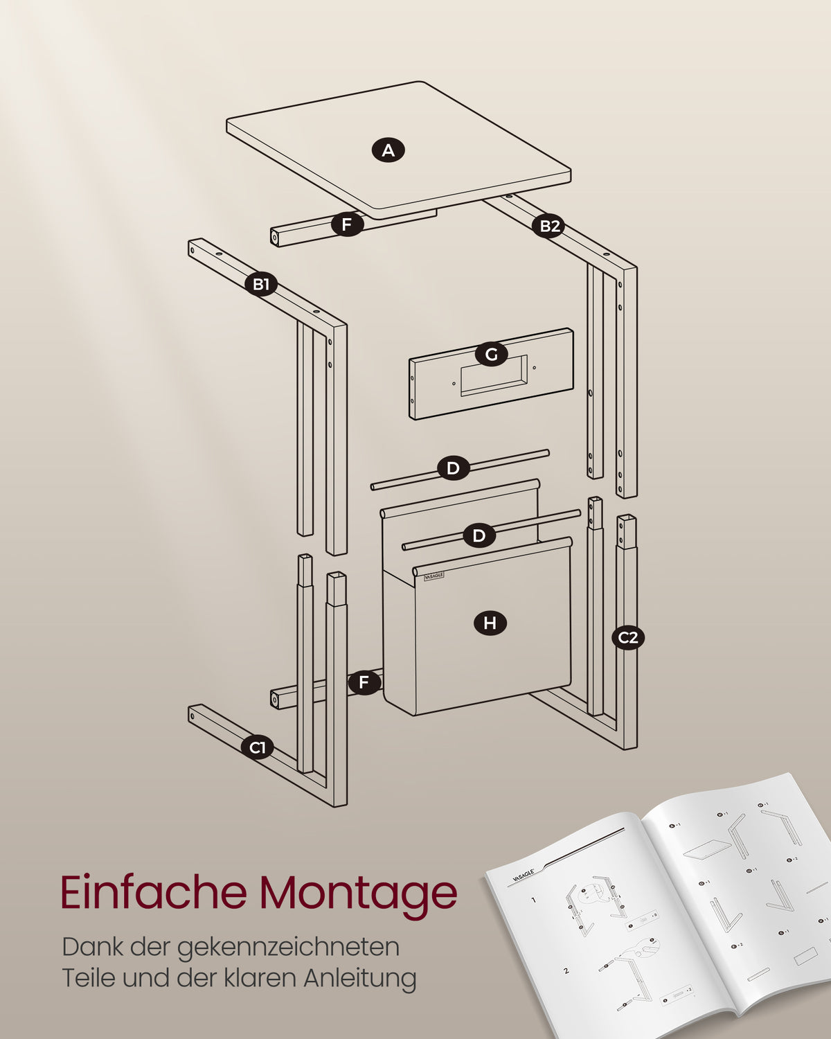 Beistelltisch mit Steckdose - Laptoptisch - C-Form