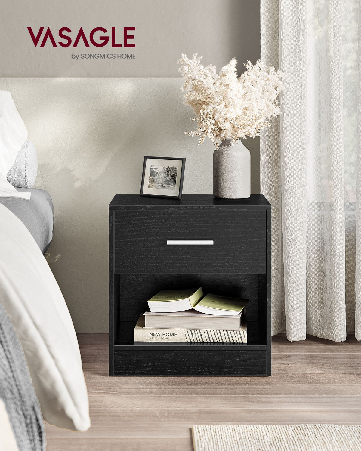 Nachttisch – mit Schublade – Offenes Fach – Spanplatte – 28 x 39 x 41 cm