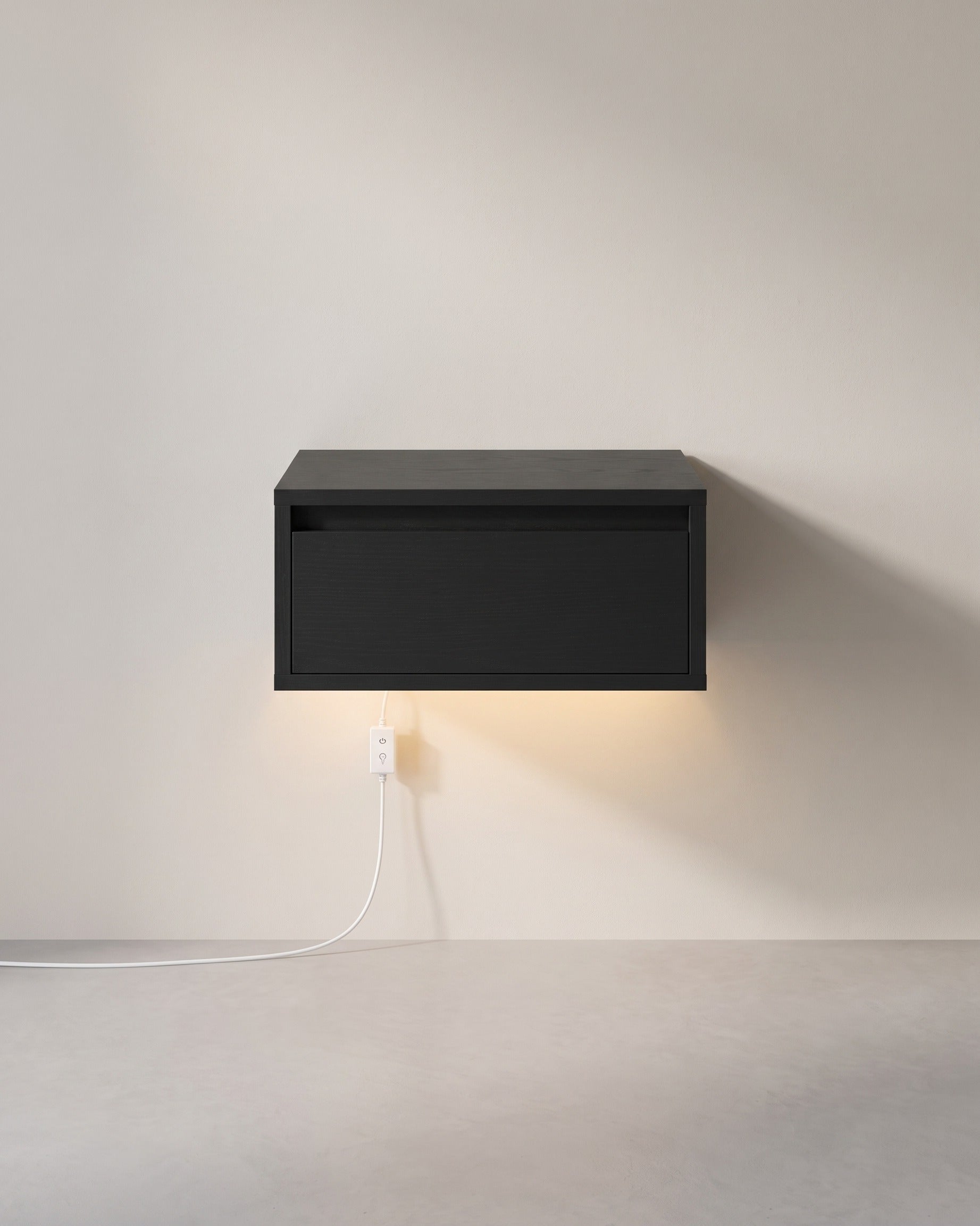 Schwebender Nachttisch mit LED-Beleuchtung – Minimalistisch und praktisch – Schwarz