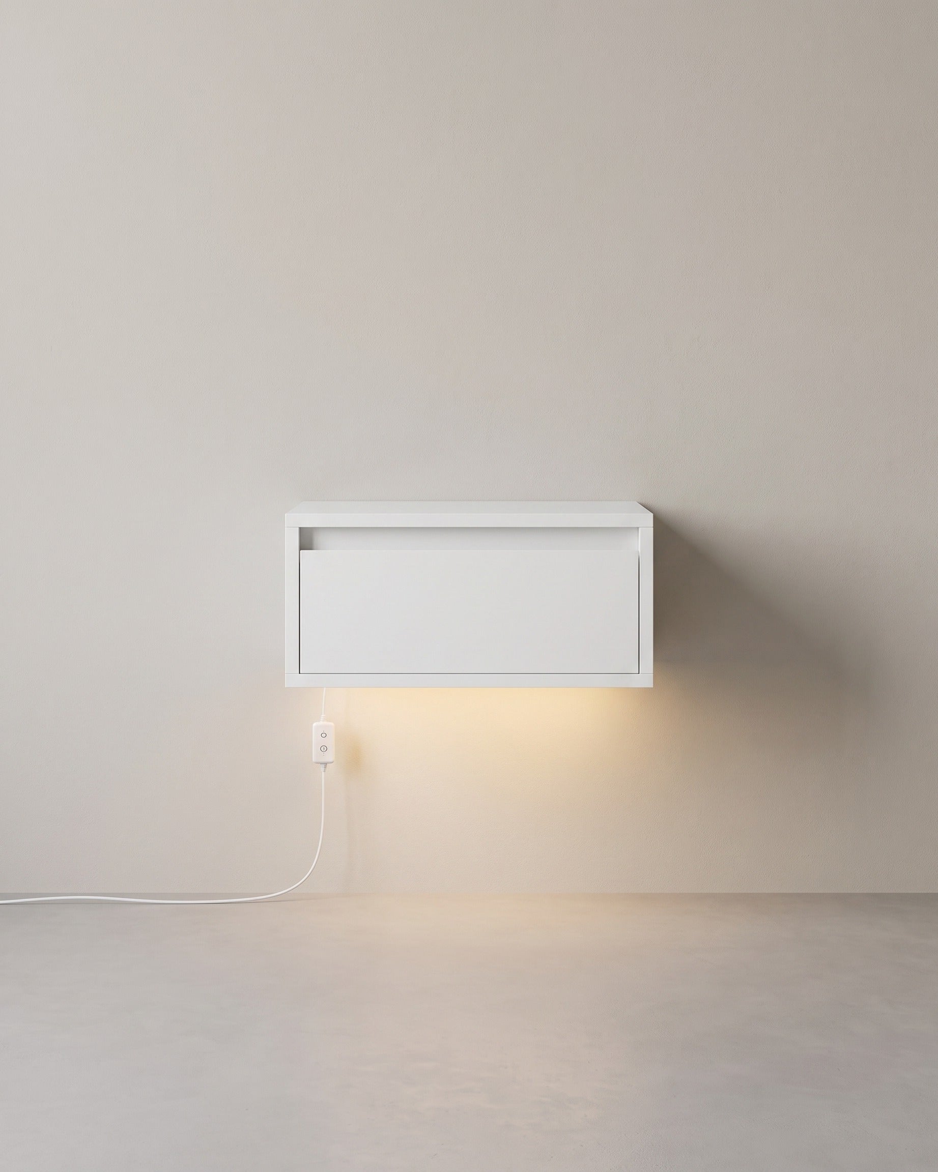 Schwebender Nachttisch mit LED-Beleuchtung – Minimalistisch und praktisch – Weiß