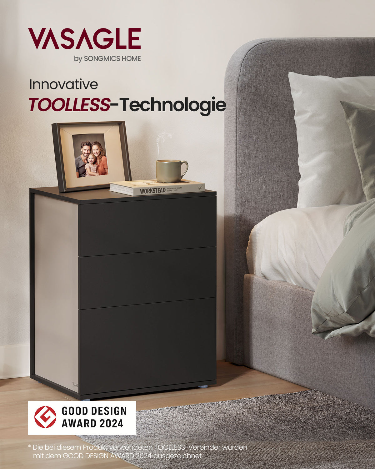 Nachttisch mit 3 Schubladen - Minimalistisches Design