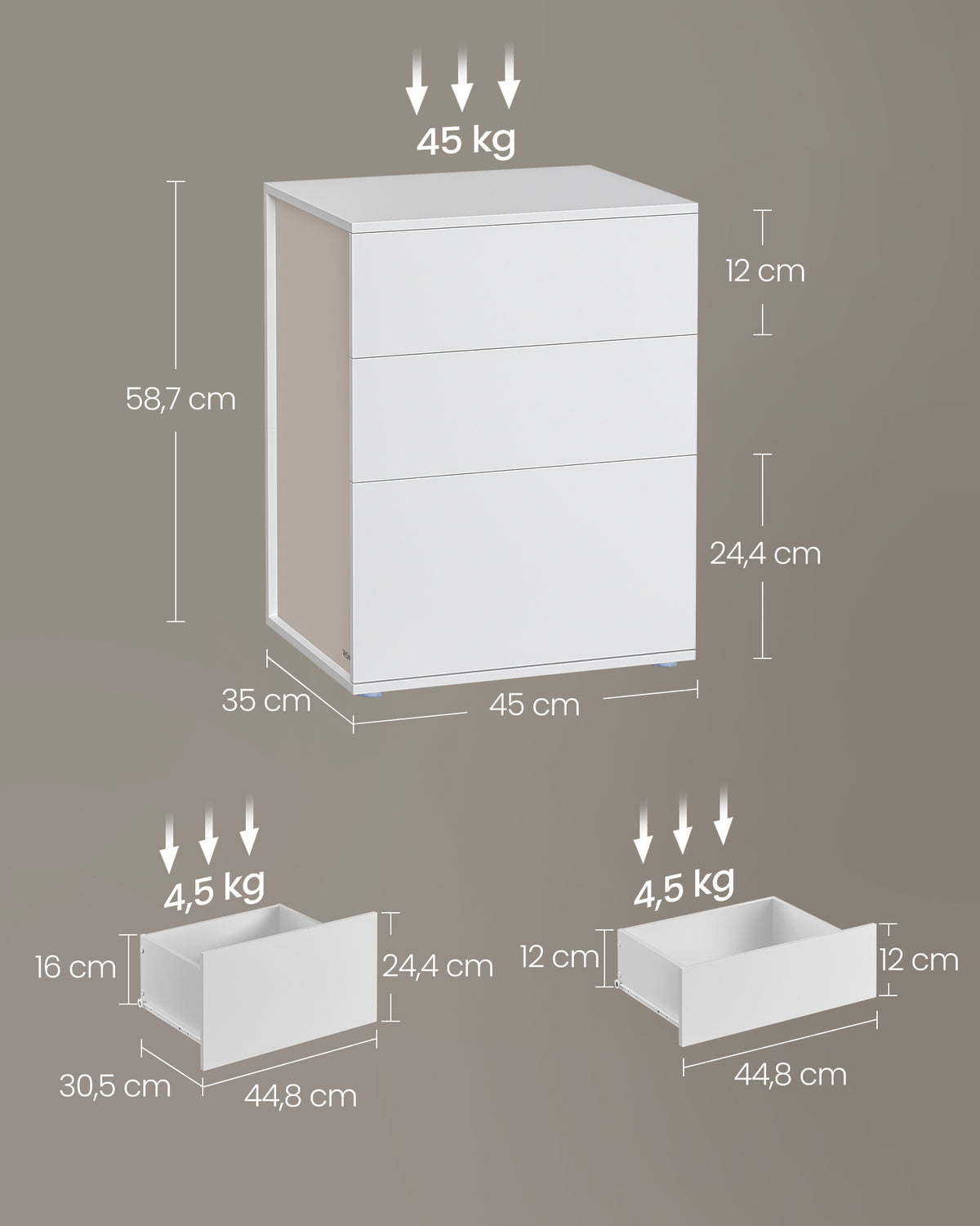 Nachttisch mit 3 Schubladen - Minimalistisches Design