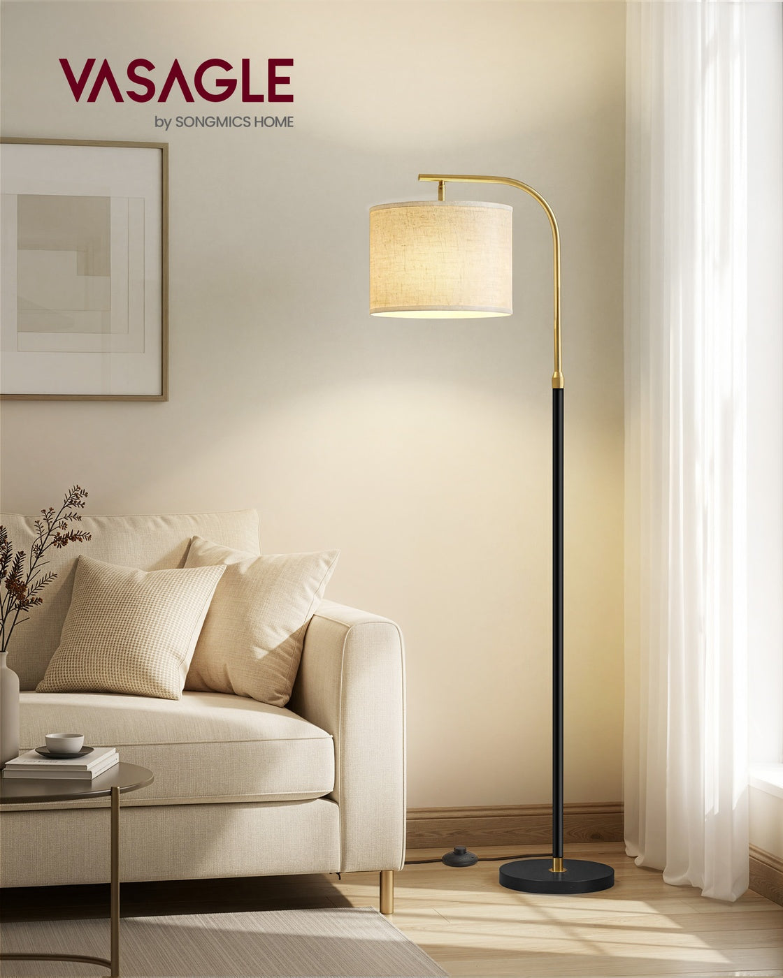 Bogenlampe Stehende Stehlampe – Verstellbar – Inkl. LED-Lampe (3 Lichtfarben) – für Wohnzimmer & Leseecke