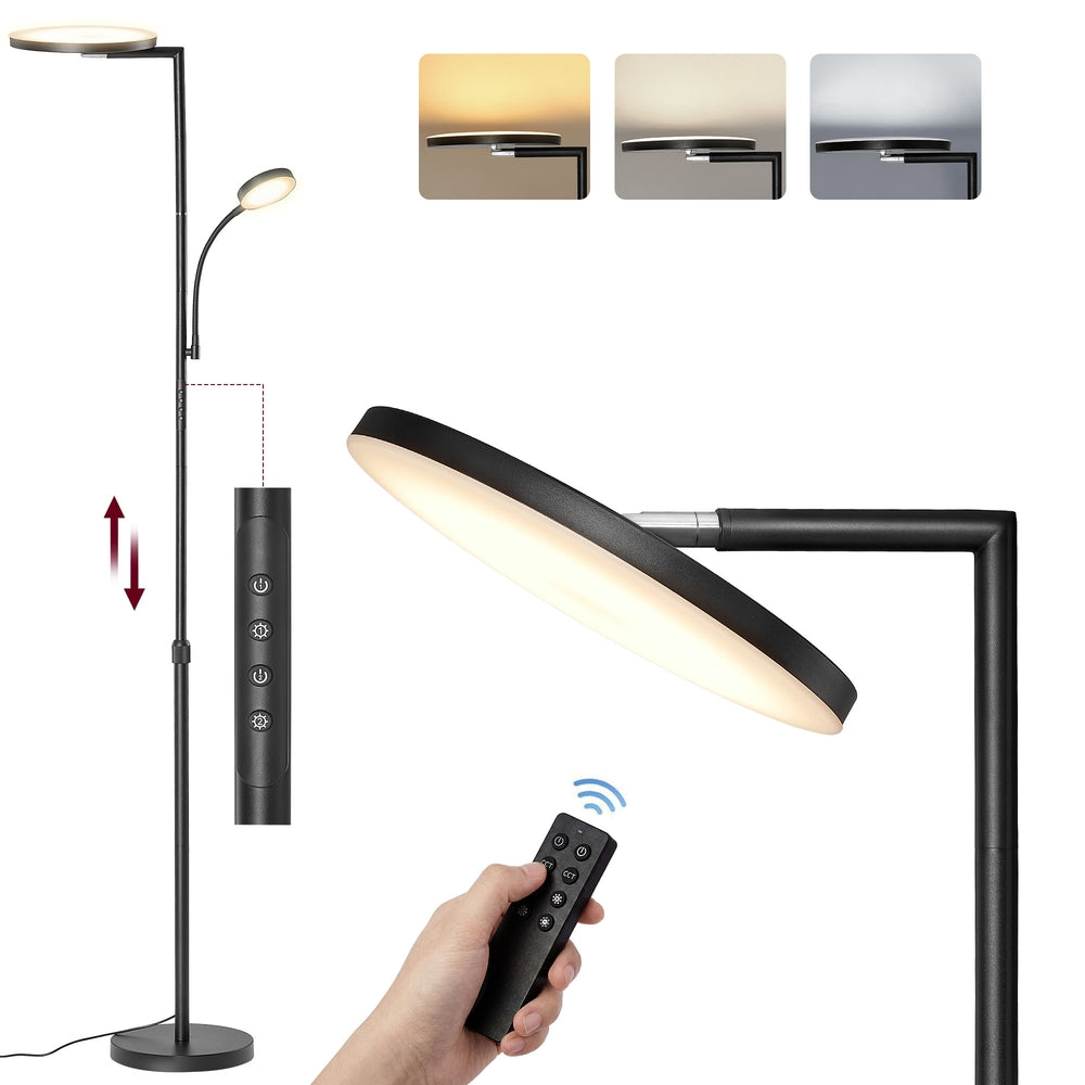 LED-Stehlampe Verstellbar - Dimmbare Stehleuchte Mit Fernbedienung - Leselampe Für Wohnzimmer Und Büro