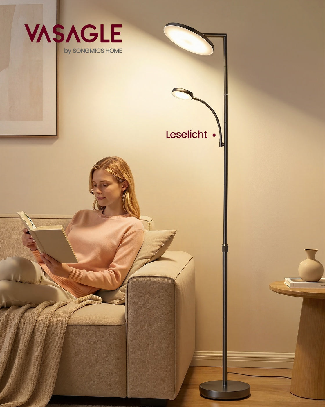 LED-Stehlampe Verstellbar - Dimmbare Stehleuchte Mit Fernbedienung - Leselampe Für Wohnzimmer Und Büro
