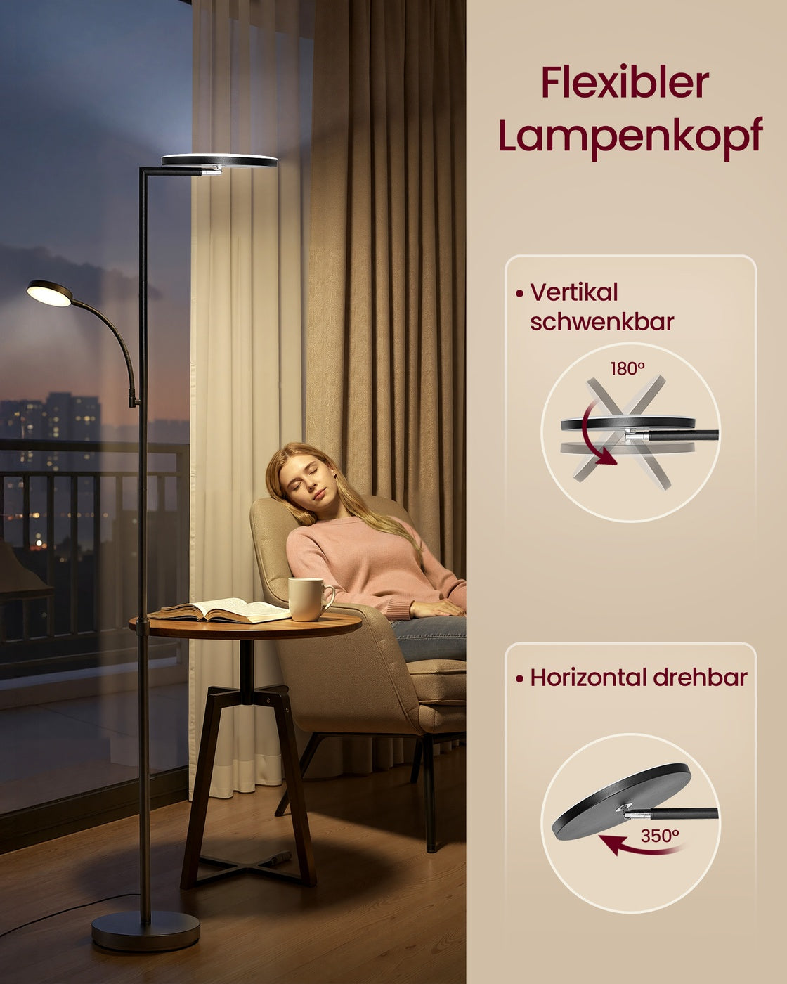 LED-Stehlampe Verstellbar - Dimmbare Stehleuchte Mit Fernbedienung - Leselampe Für Wohnzimmer Und Büro