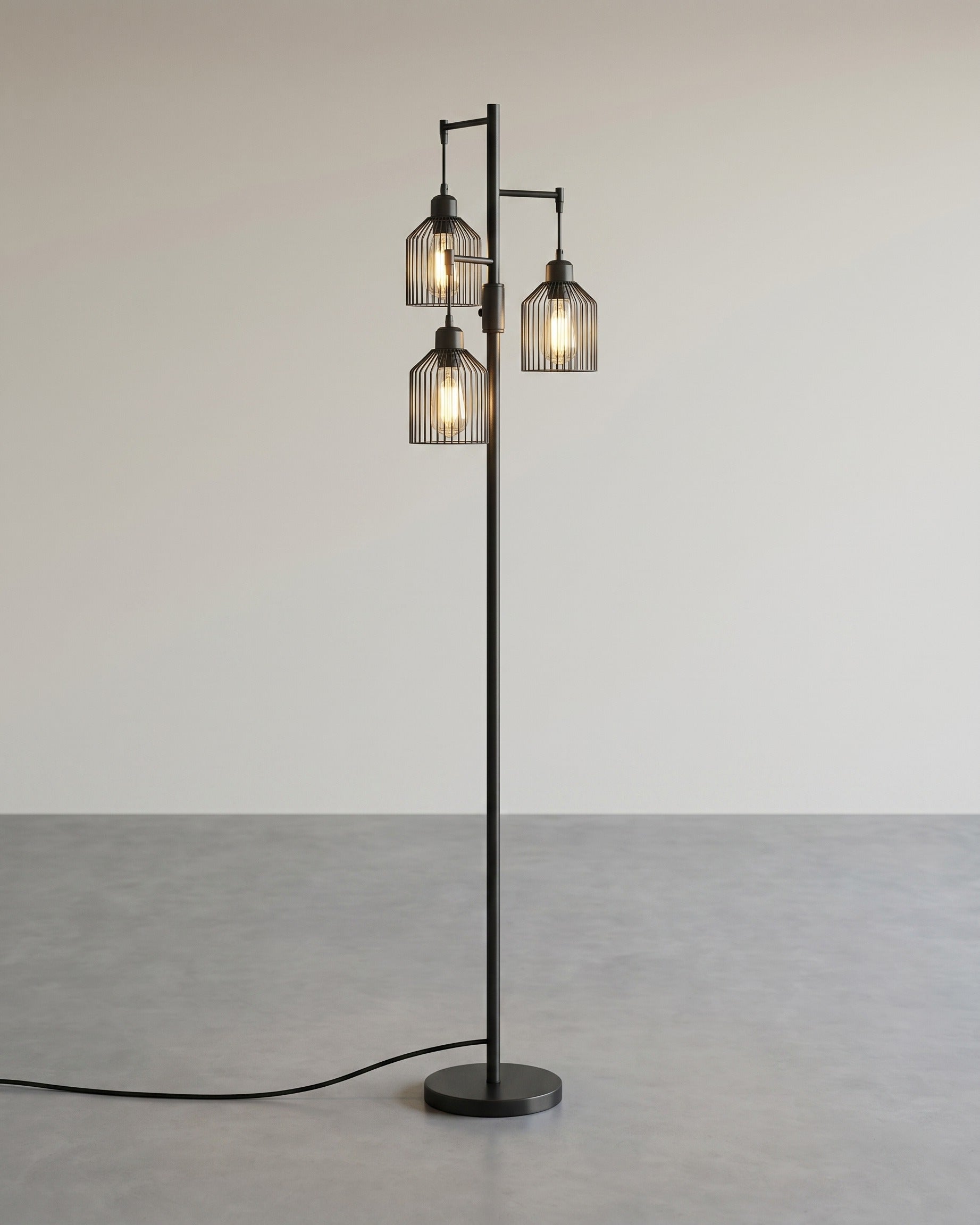 Stehlampe 3-Flammig – Höhenverstellbar – Industrielle Metallschirme – Stehleuchte 176 cm für Wohnzimmer