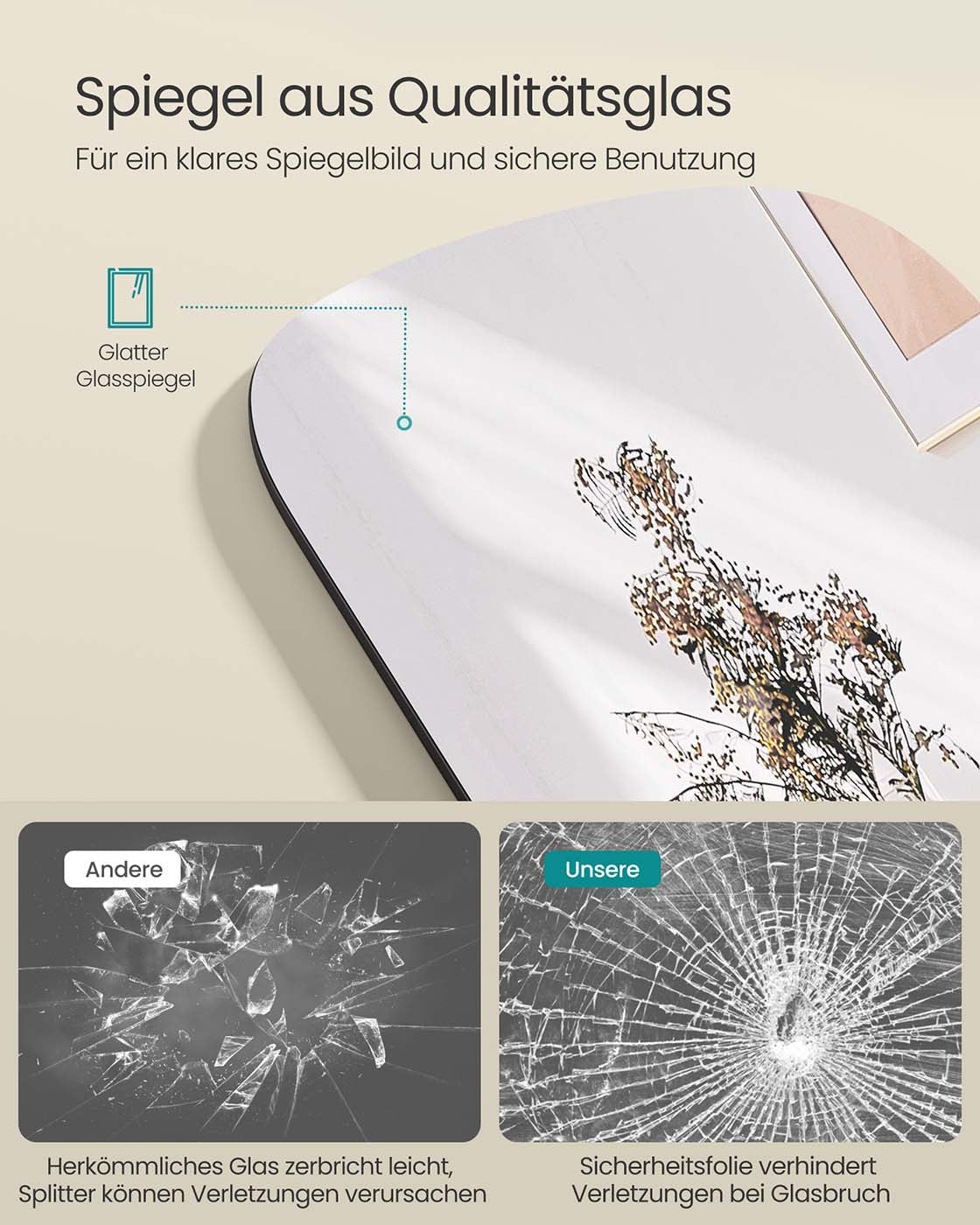 Standspiegel 160 x 50 cm – Gehärtetes Glas mit Aluminiumrahmen – Bruchsicher & Elegant