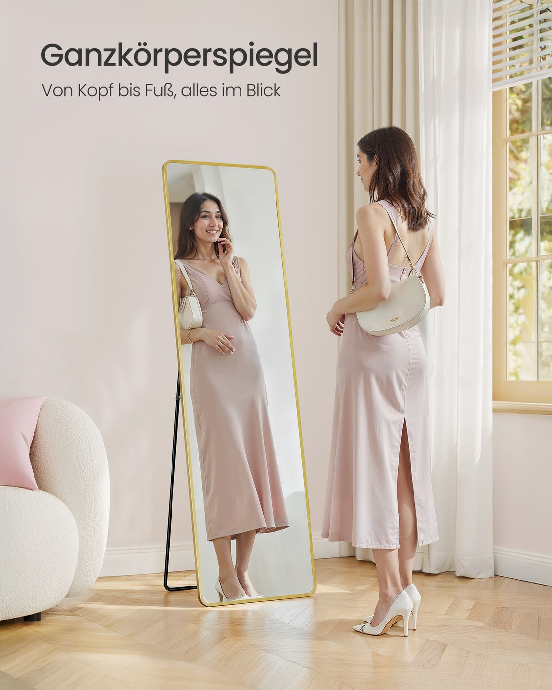 Standspiegel 160 x 50 cm – Rechteckiges Design – Freistehend oder Wandmontage