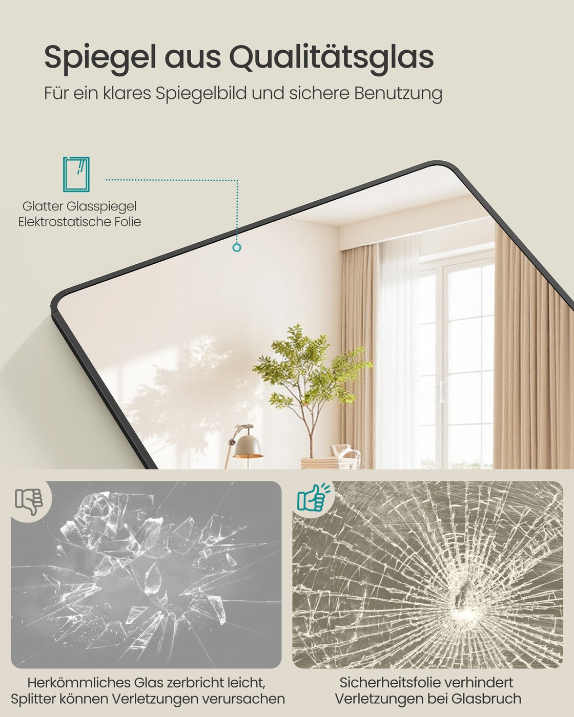 Standspiegel 160 x 50 cm – Rechteckiges Design – Freistehend oder Wandmontage