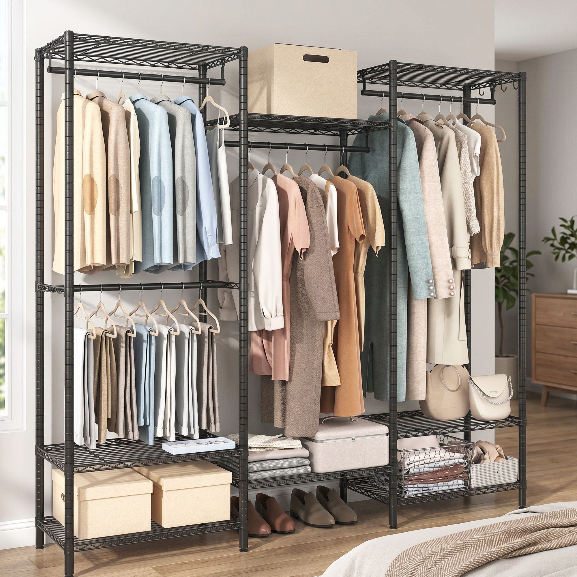 Kleiderständer robust – verstellbares Garderobenregal – 4 Stangen und 8 Ablagen – bis 300 kg