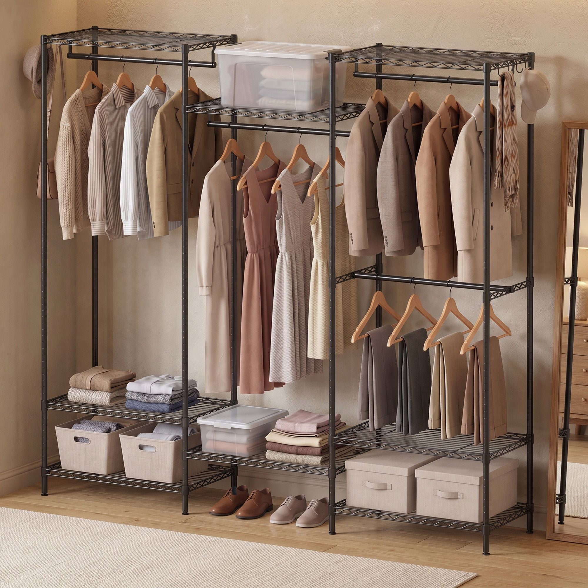 Kleiderständer robust – verstellbares Garderobenregal – 4 Stangen und 8 Ablagen – bis 300 kg