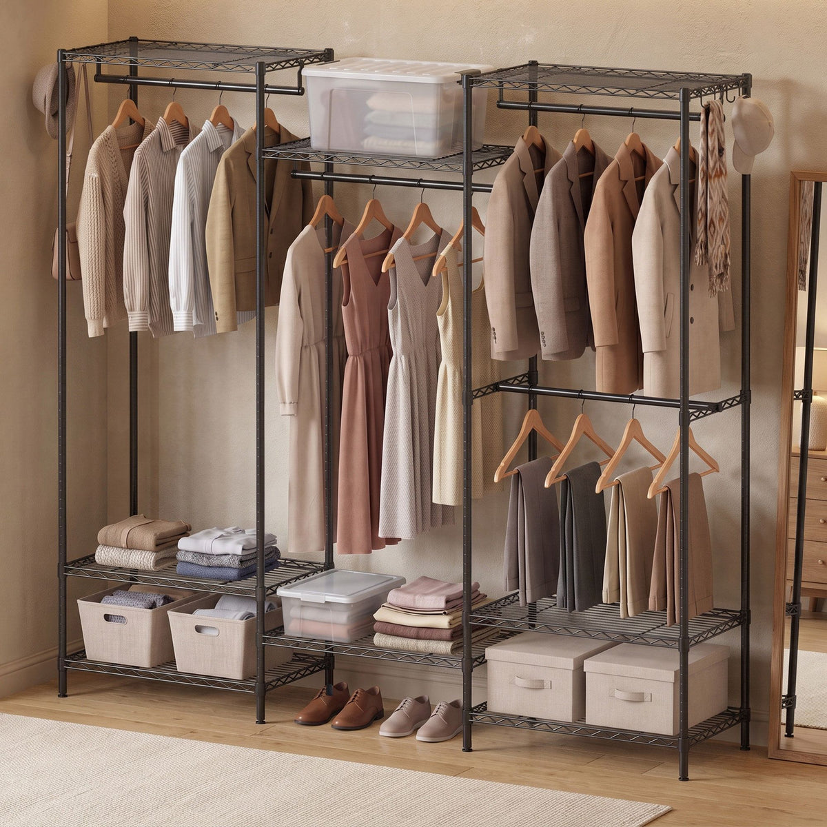 Kleiderständer robust – verstellbares Garderobenregal – 4 Stangen und 8 Ablagen – bis 300 kg