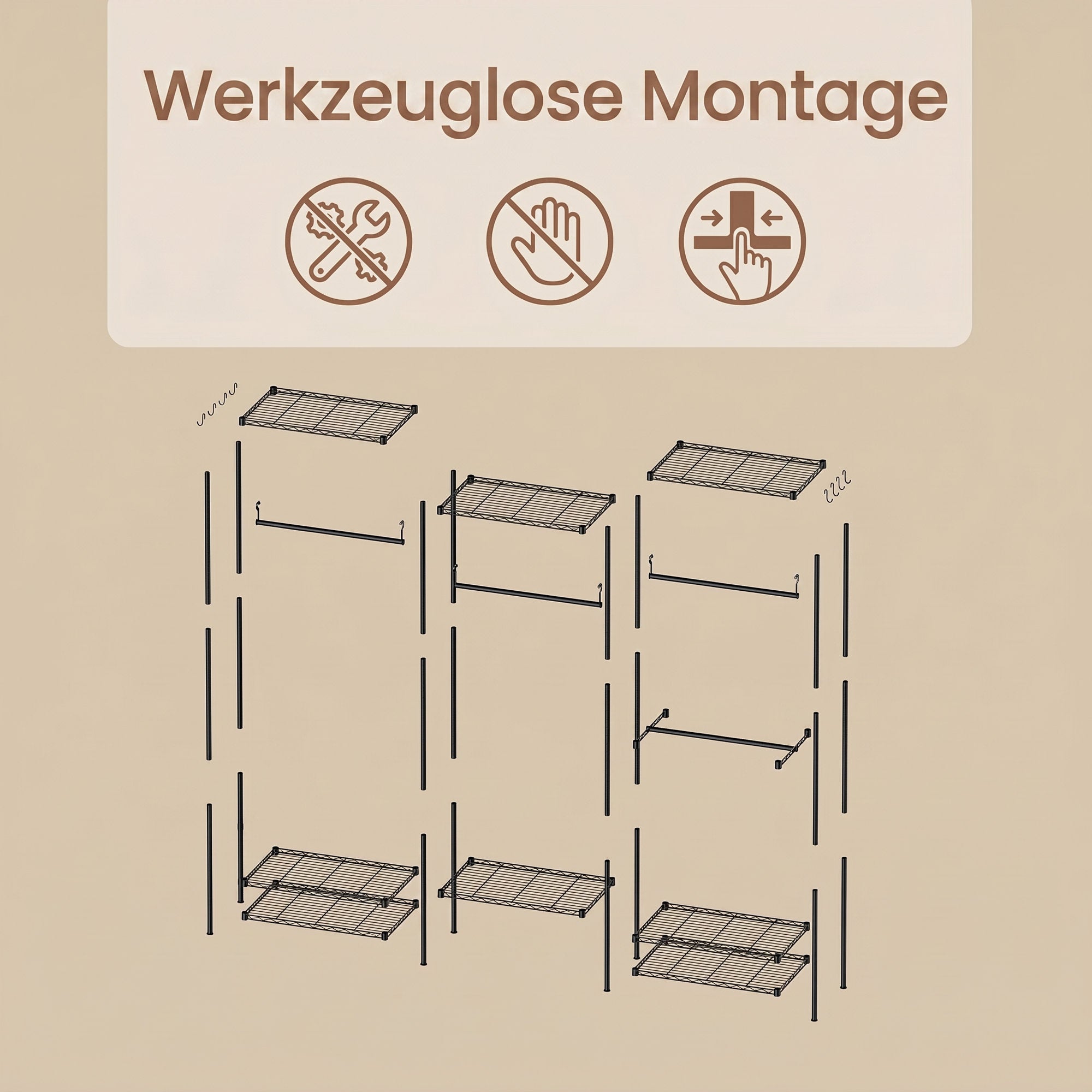 Kleiderständer robust – verstellbares Garderobenregal – 4 Stangen und 8 Ablagen – bis 300 kg
