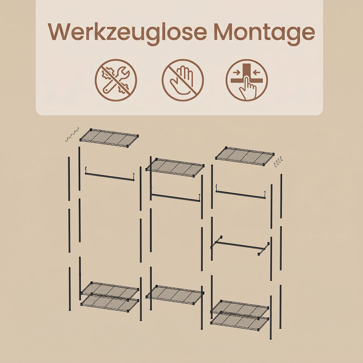 Kleiderständer robust – verstellbares Garderobenregal – 4 Stangen und 8 Ablagen – bis 300 kg