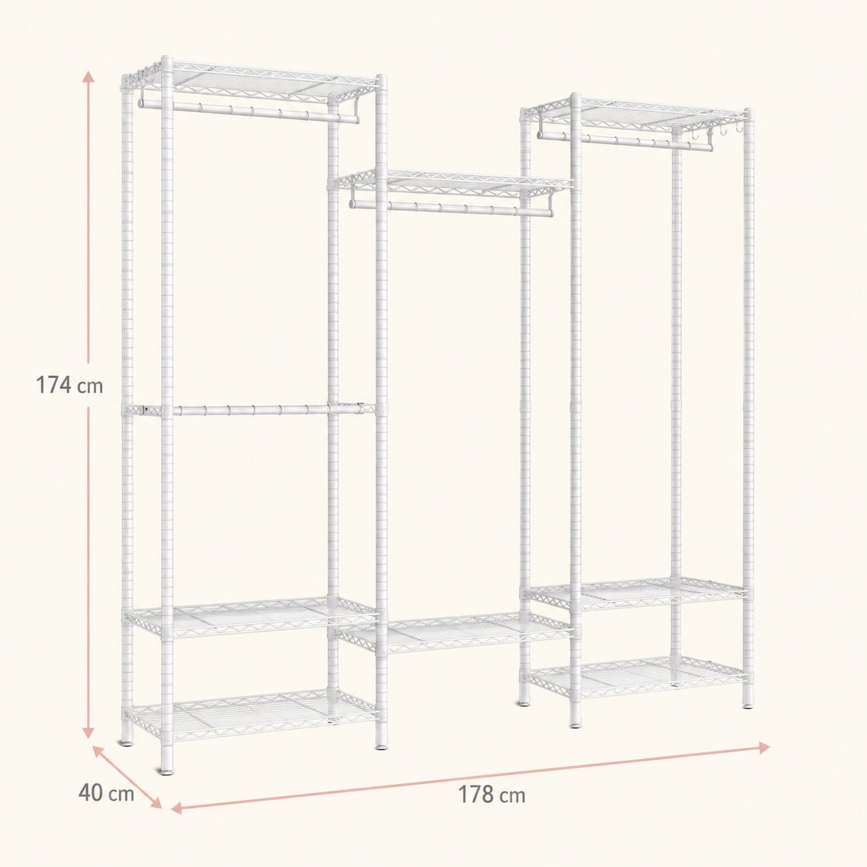 Kleiderständer robust – verstellbares Garderobenregal – 4 Stangen und 8 Ablagen – bis 300 kg