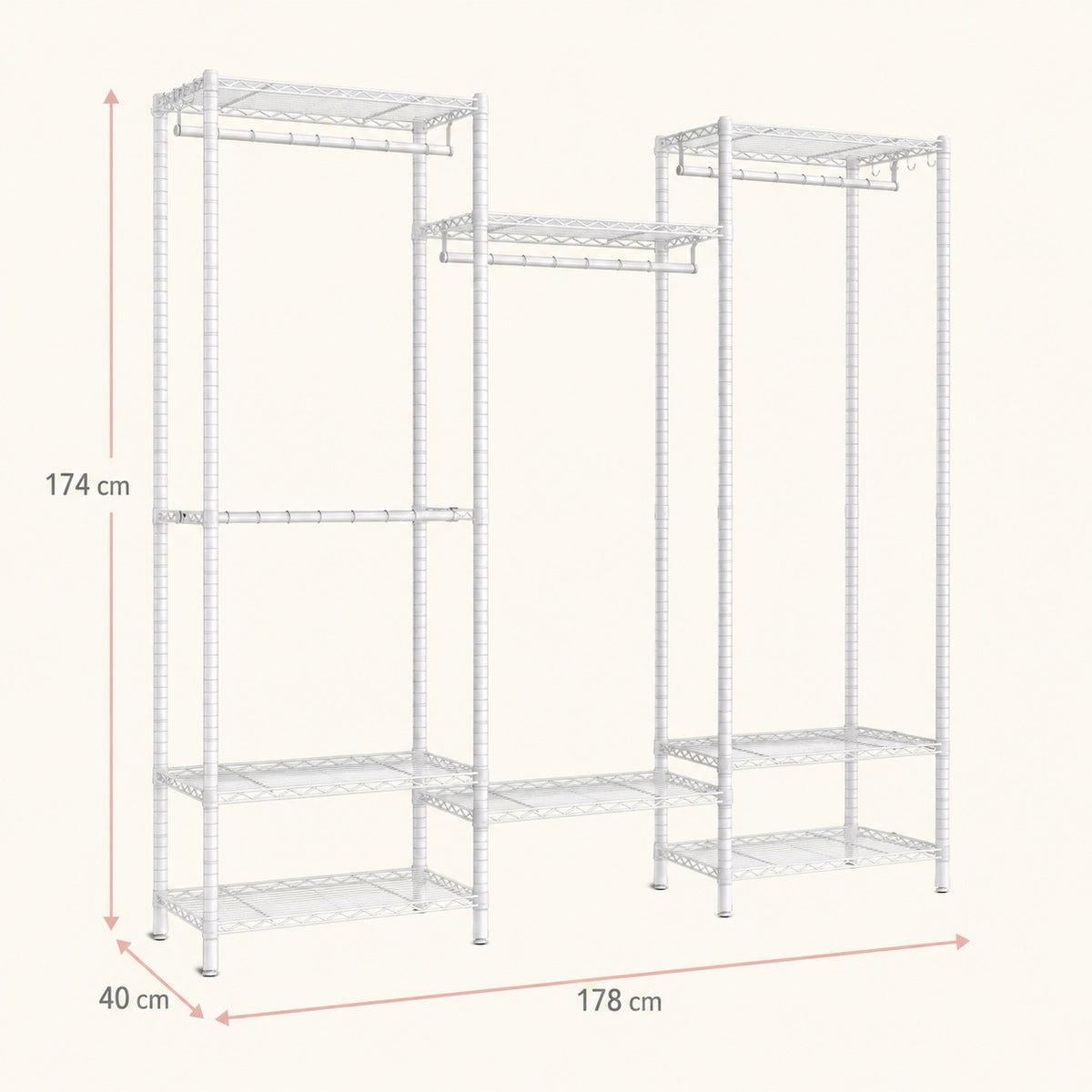 Kleiderständer robust – verstellbares Garderobenregal – 4 Stangen und 8 Ablagen – bis 300 kg