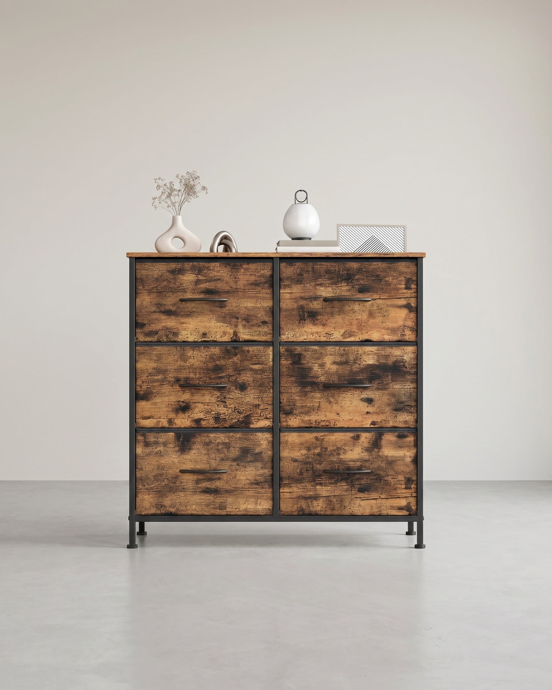 Moderner Schrank – Kommode mit 6 Schubladen – Industriedesign – Stahlrahmen – Viel Stauraum – 73 cm hoch – Standardtitel