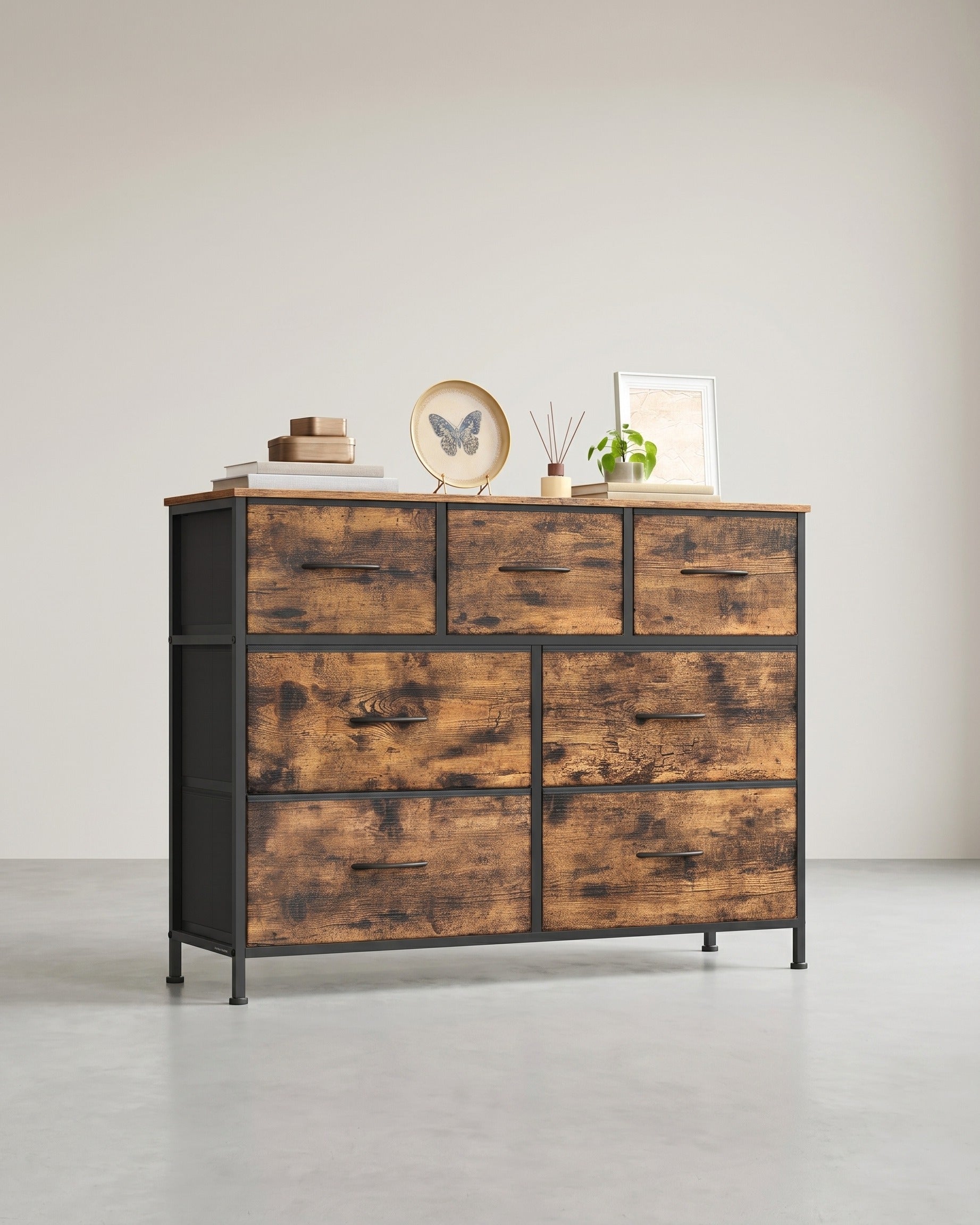 Großes Sideboard Mit 7 Stoffschubladen - Stahlrahmen - Für Schlafzimmer Oder Wohnzimmer