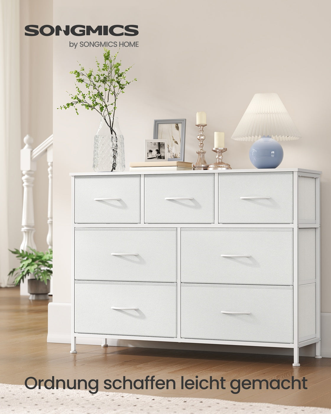 Großes Sideboard Mit 7 Stoffschubladen - Stahlrahmen - Für Schlafzimmer Oder Wohnzimmer