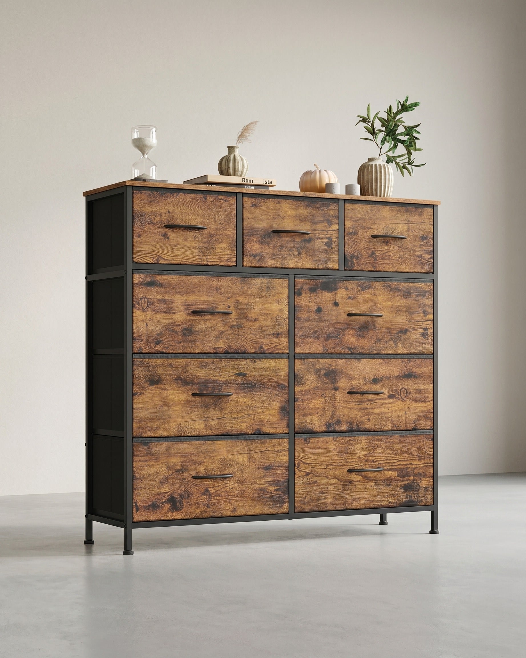 XL Sideboard Mit 9 Stoffschubladen - Stahlrahmen - Für Schlafzimmer Oder Flur