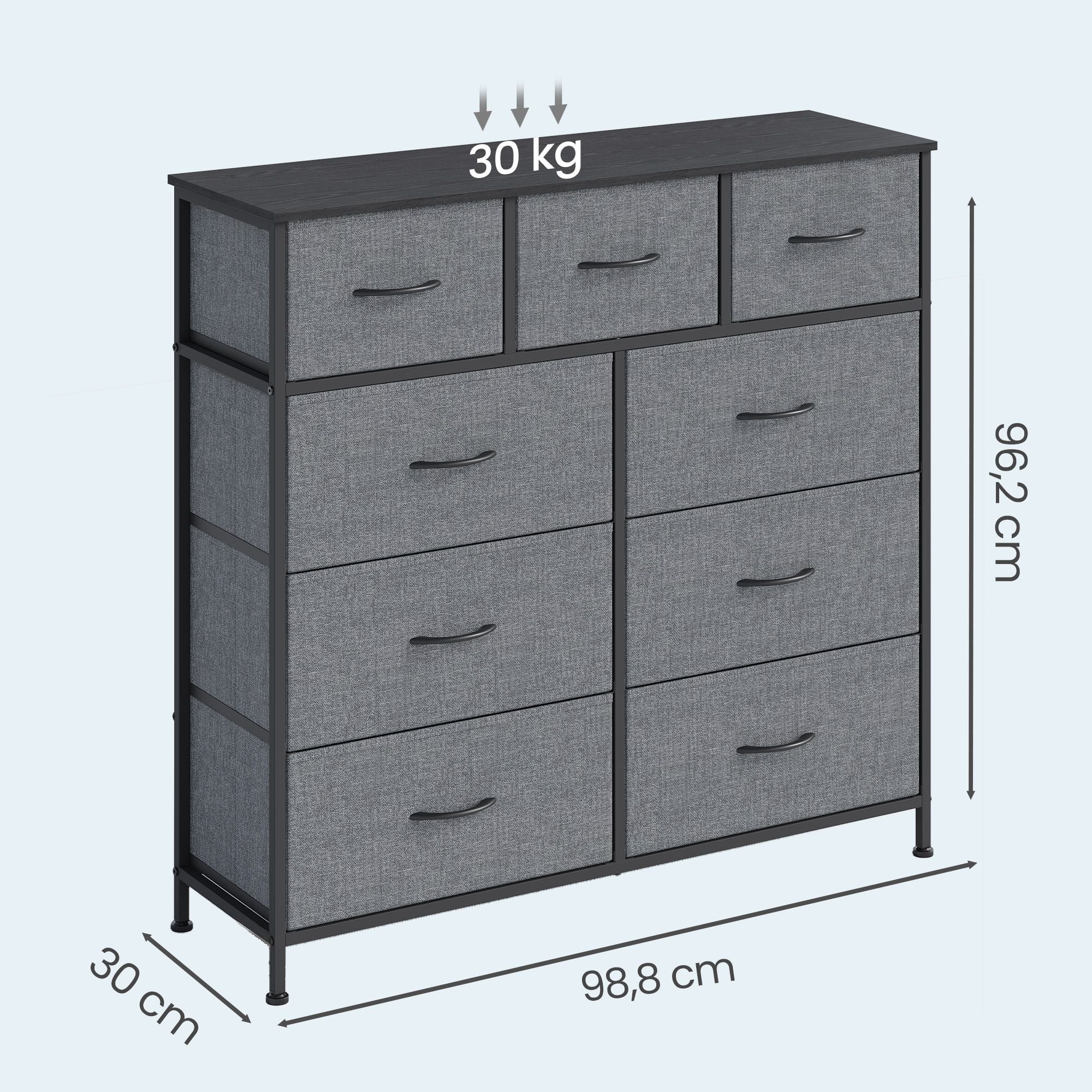 Sideboard Mit 9 Stoffschubladen - Stahlrahmen - Für Schlafzimmer Oder Flur