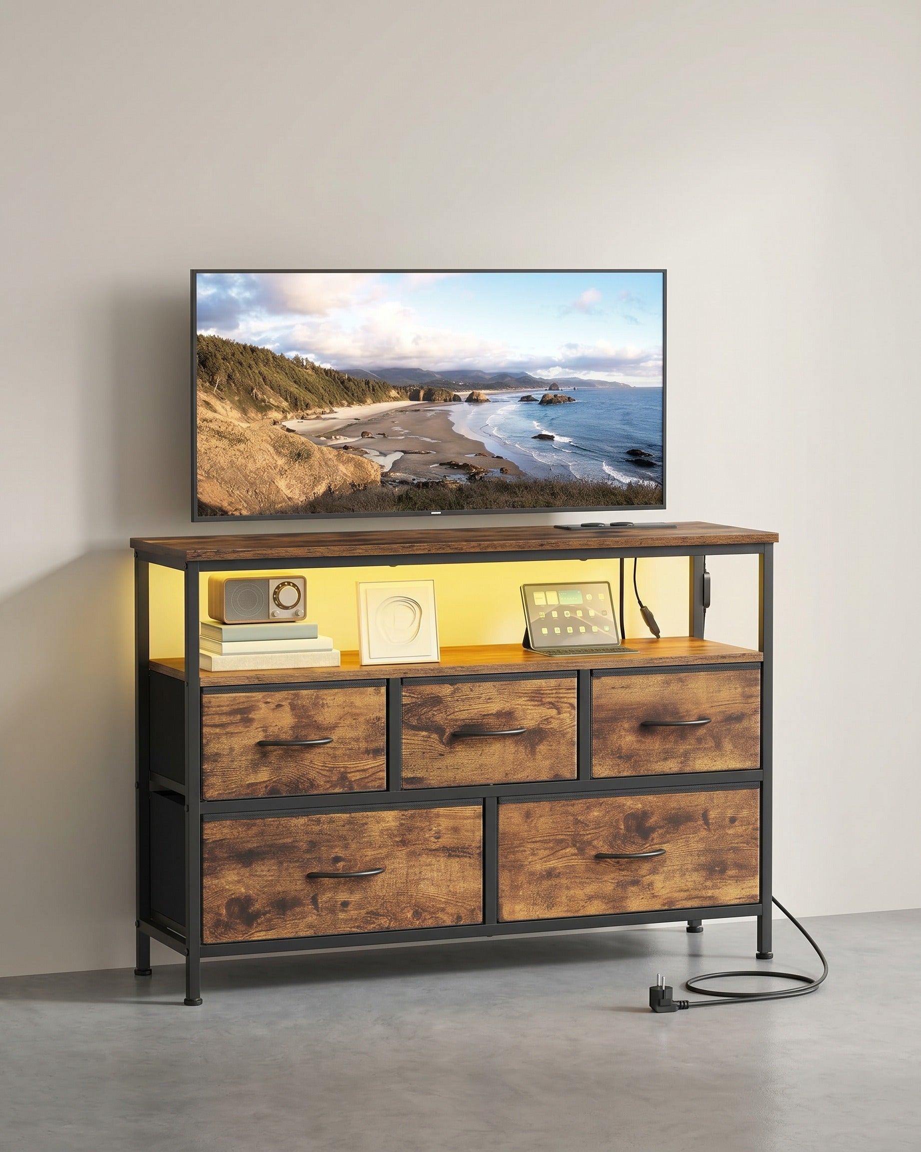 Sideboard Mit 5 Schubladen Und Offenem Fach - Industrieller Stil - Für Schlafzimmer Und Wohnzimmer