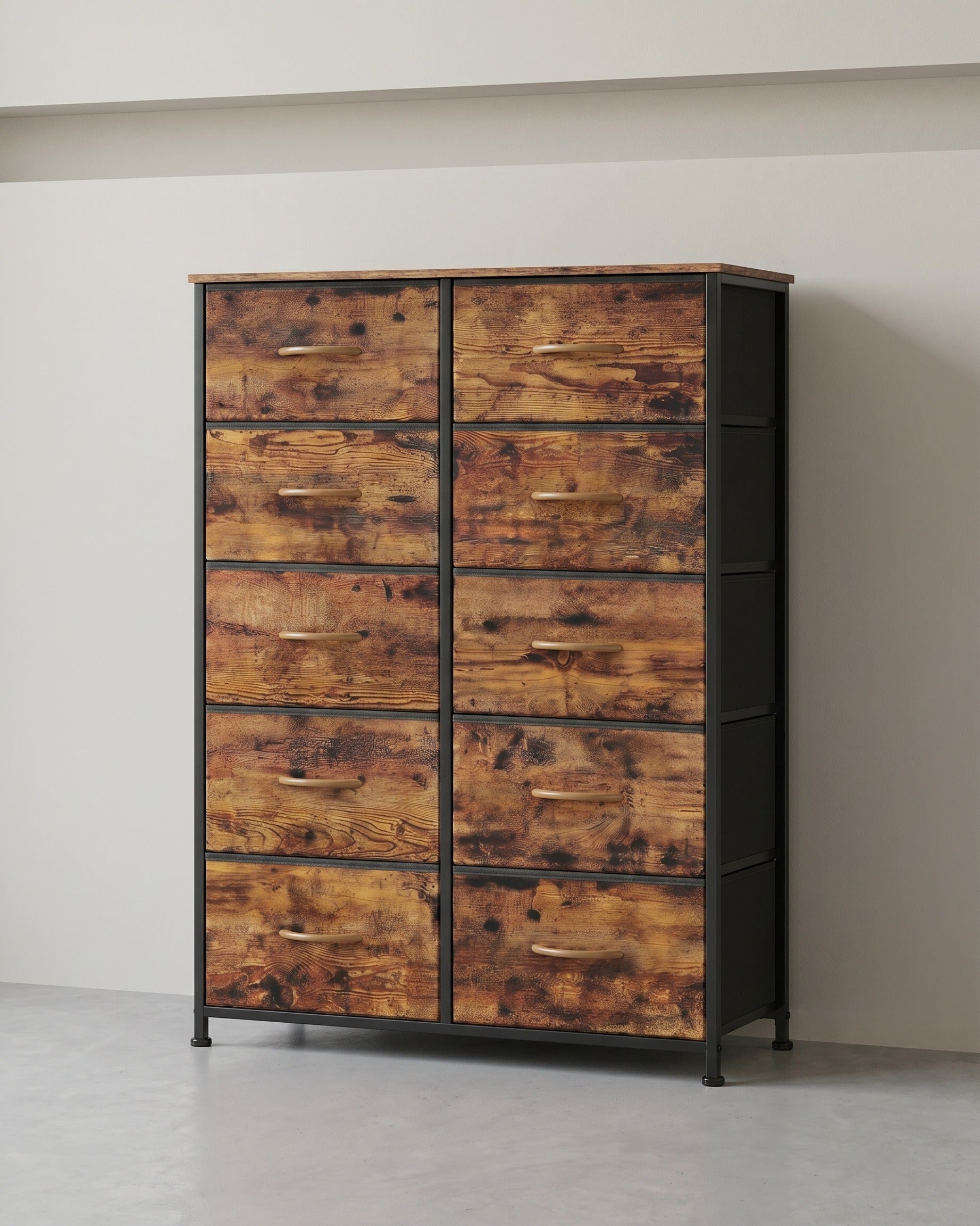 Sideboard Mit 10 Stoffschubladen - Stahlrahmen - Für Schlafzimmer Oder Flur