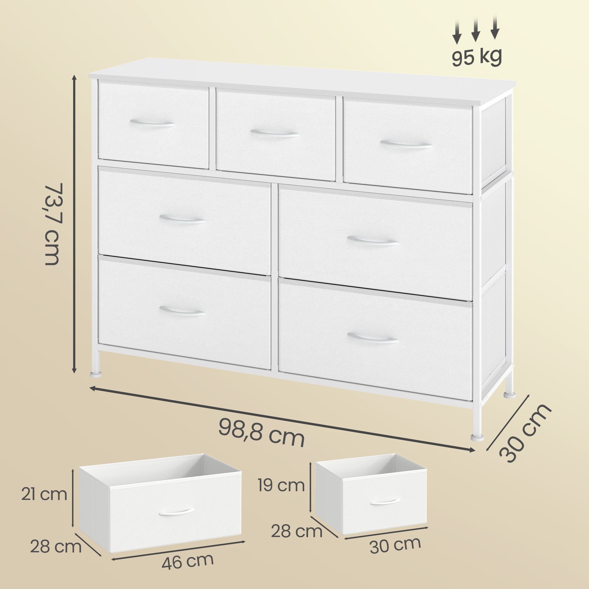 Sideboard Mit 7 Stoffschubladen - Stahlrahmen - Für Schlafzimmer Oder Flur