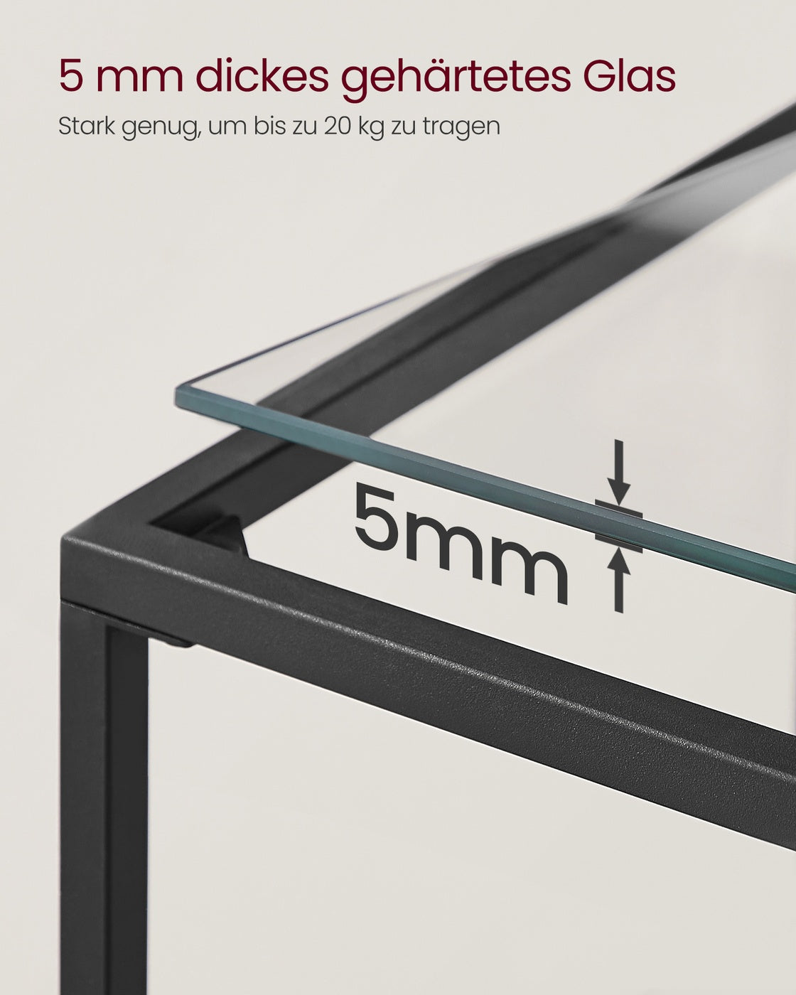 Konsolentisch mit Glasregalen – Minimalistisches Design – Schwarzer Stahl und gehärtetes Glas – 100 cm breit