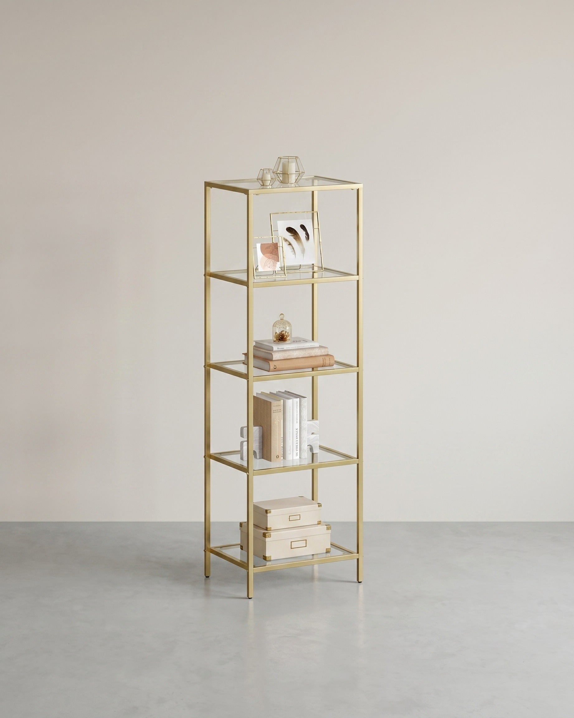 Glas-Eckschrank mit 5 oder 6 Etagen – Stilvoll & platzsparend – Gold
