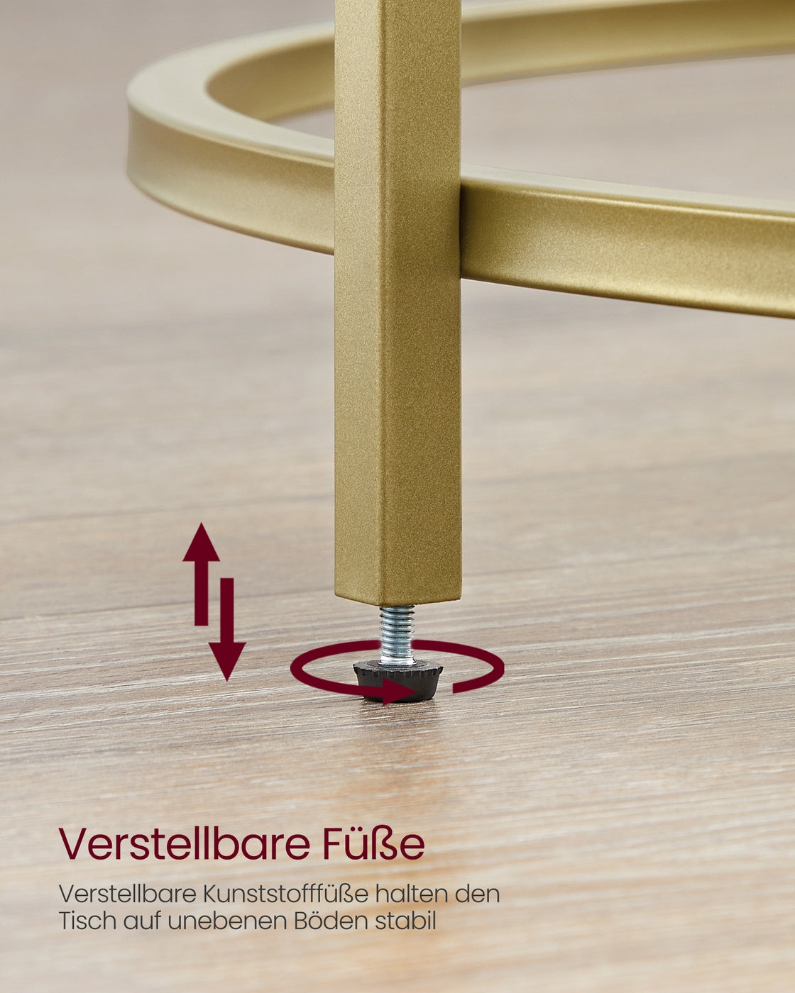 Runder Couchtisch Gold mit Glasplatte – gehärtetes Glas – moderner Retro-Beistelltisch für das Wohnzimmer