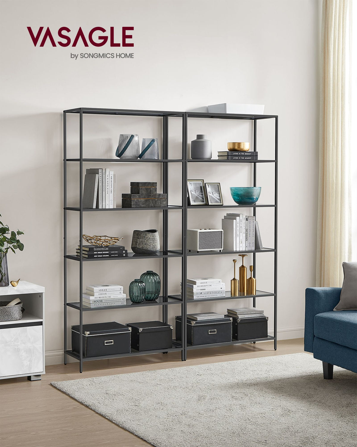 Bücherregal – 6 Böden – Gehärtetes Glas