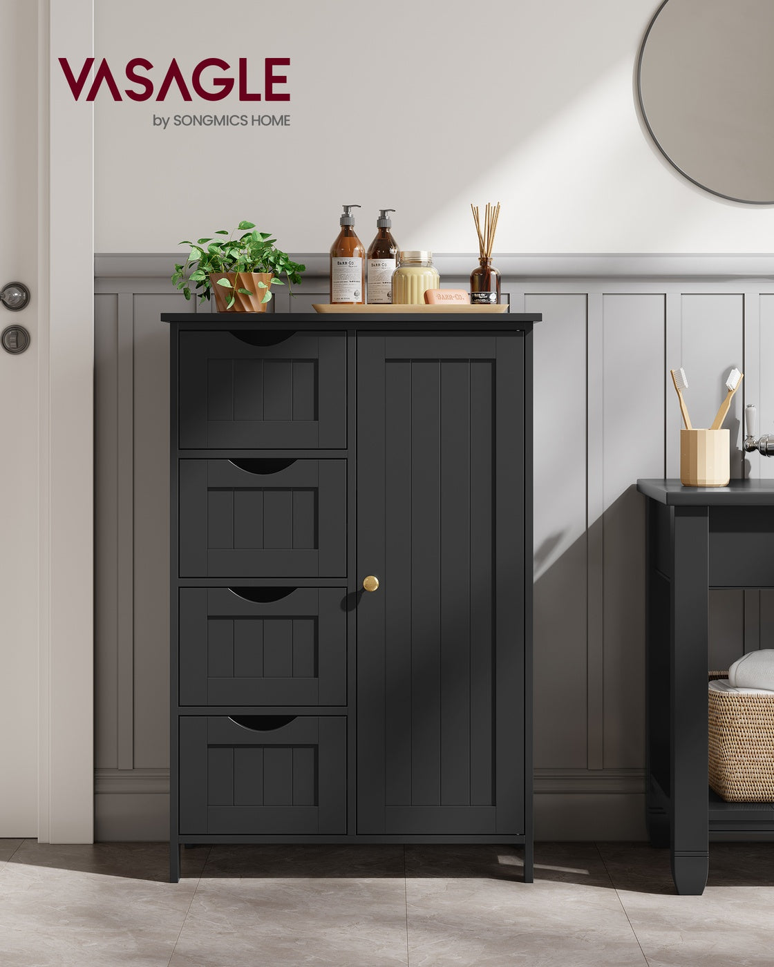 Badezimmerschrank - Kommode - Aufbewahrungsschrank mit Tür und Schubladen - 55 x 30 x 82 cm