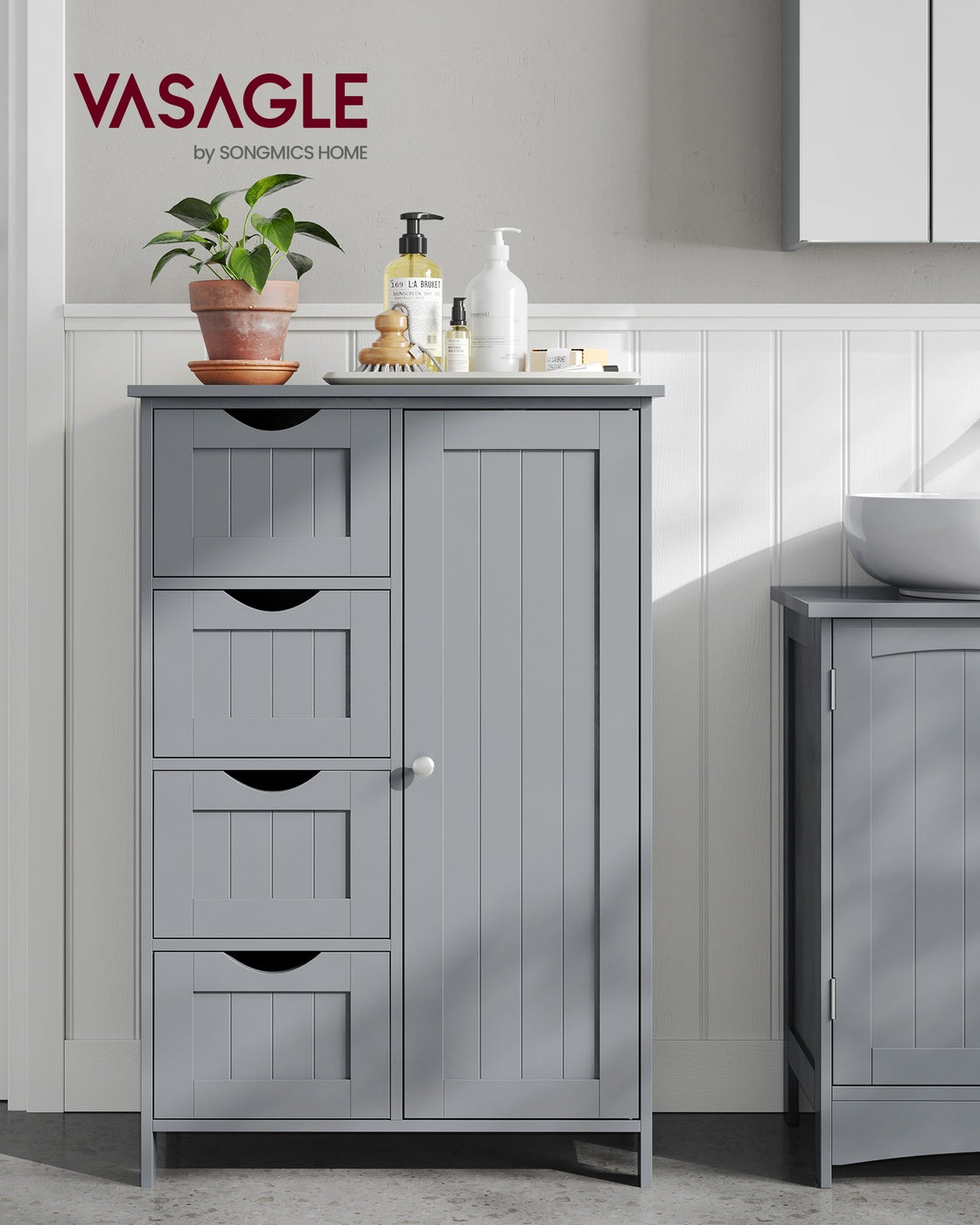 Badezimmerschrank - Kommode - Aufbewahrungsschrank mit Tür und Schubladen - 55 x 30 x 82 cm