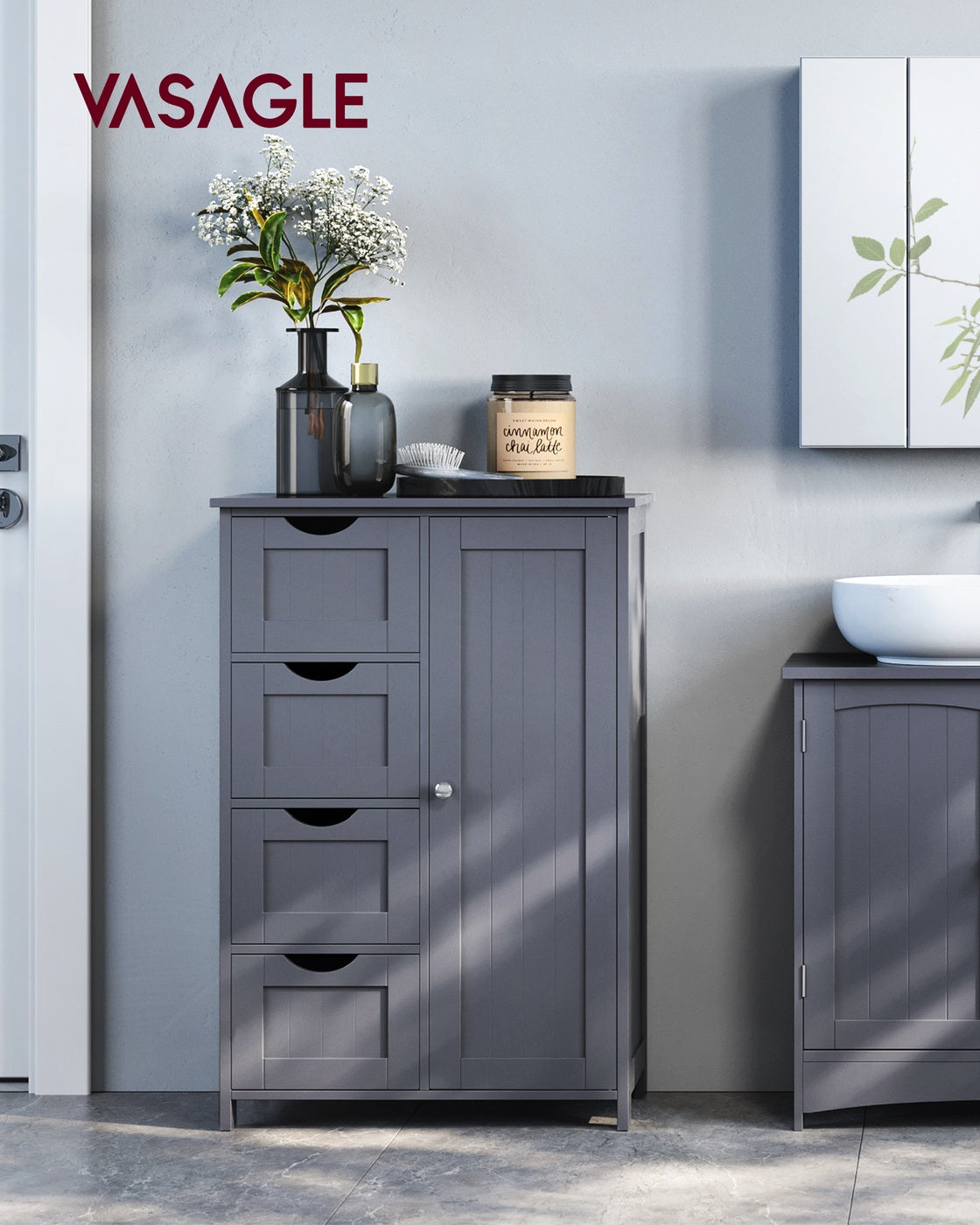 Badezimmerschrank - Kommode - Aufbewahrungsschrank mit Tür und Schubladen - 55 x 30 x 82 cm