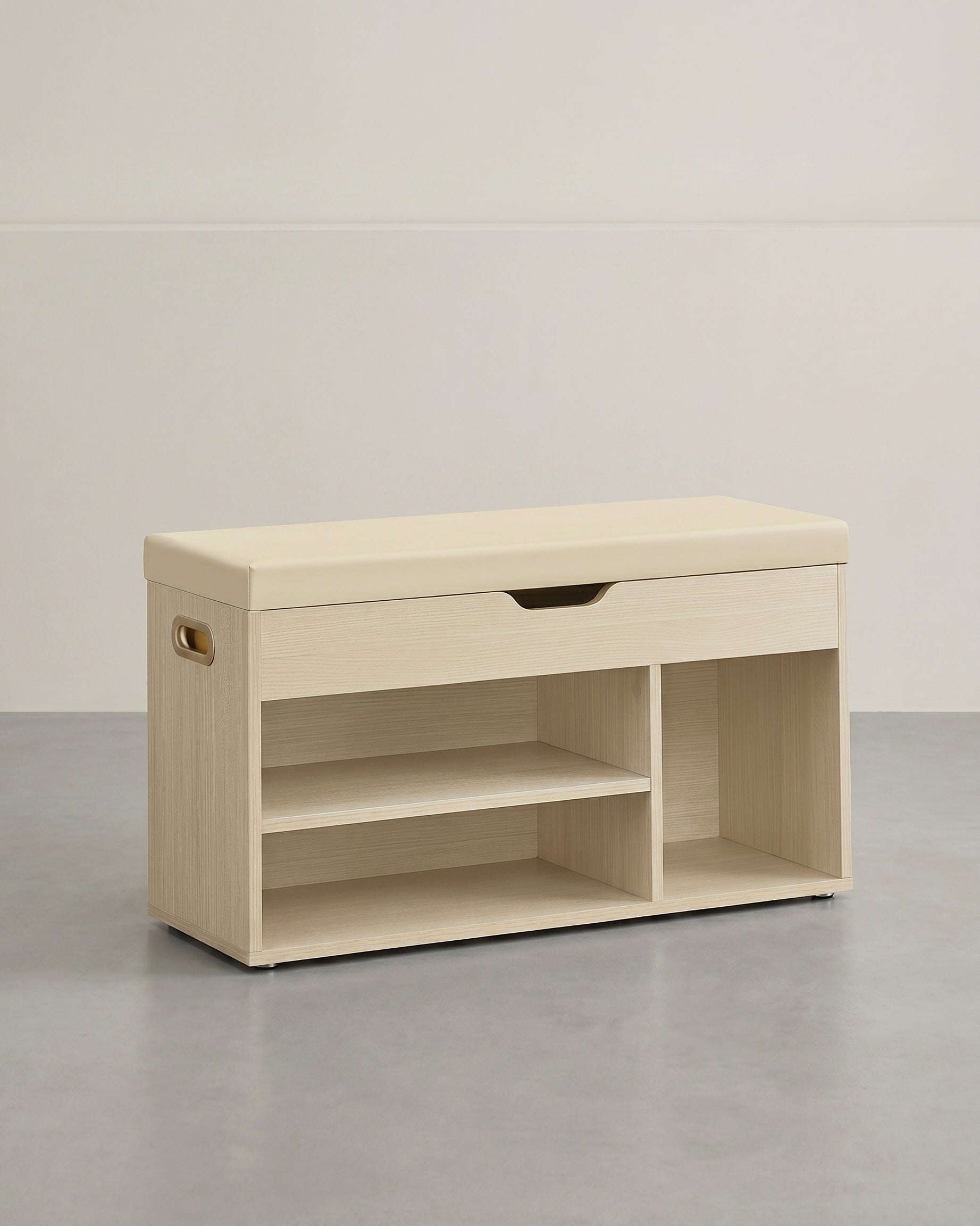 Schuhaufbewahrung – Schuhbank mit Sitzfläche – Aufbewahrungsbank mit 3 Offenen Fächern – 30 x 80 x 44 cm – Tragfähigkeit bis 150 kg