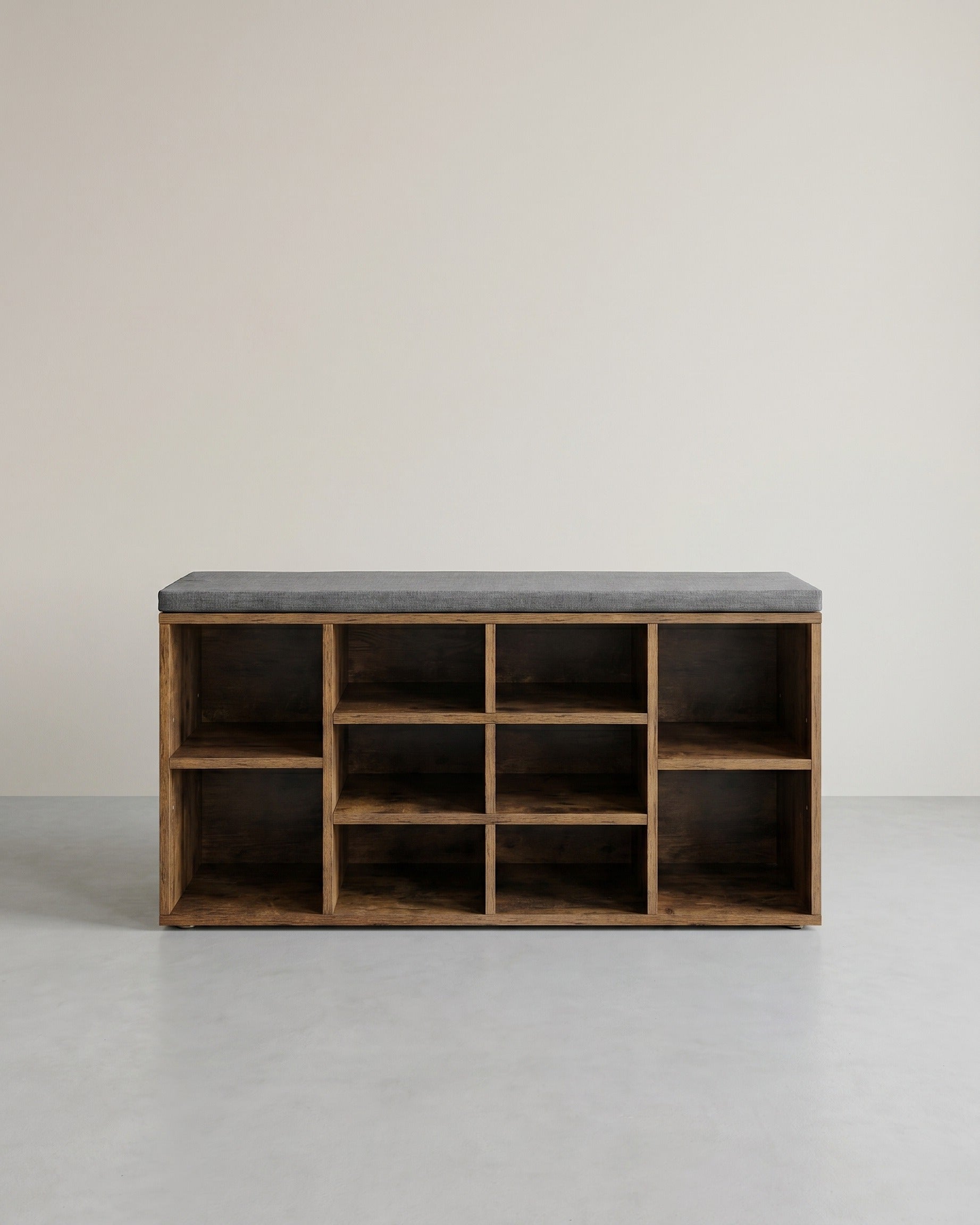 Schuhbank mit Stauraum - Schuhregal mit 10 Fächern – Braun/Graues Kissen