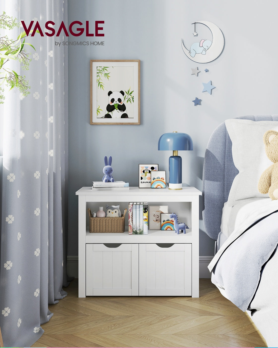 Kinderkleiderschrank mit Aufbewahrungsboxen und Rollen – Spielzeugschrank 72 cm – Weiß