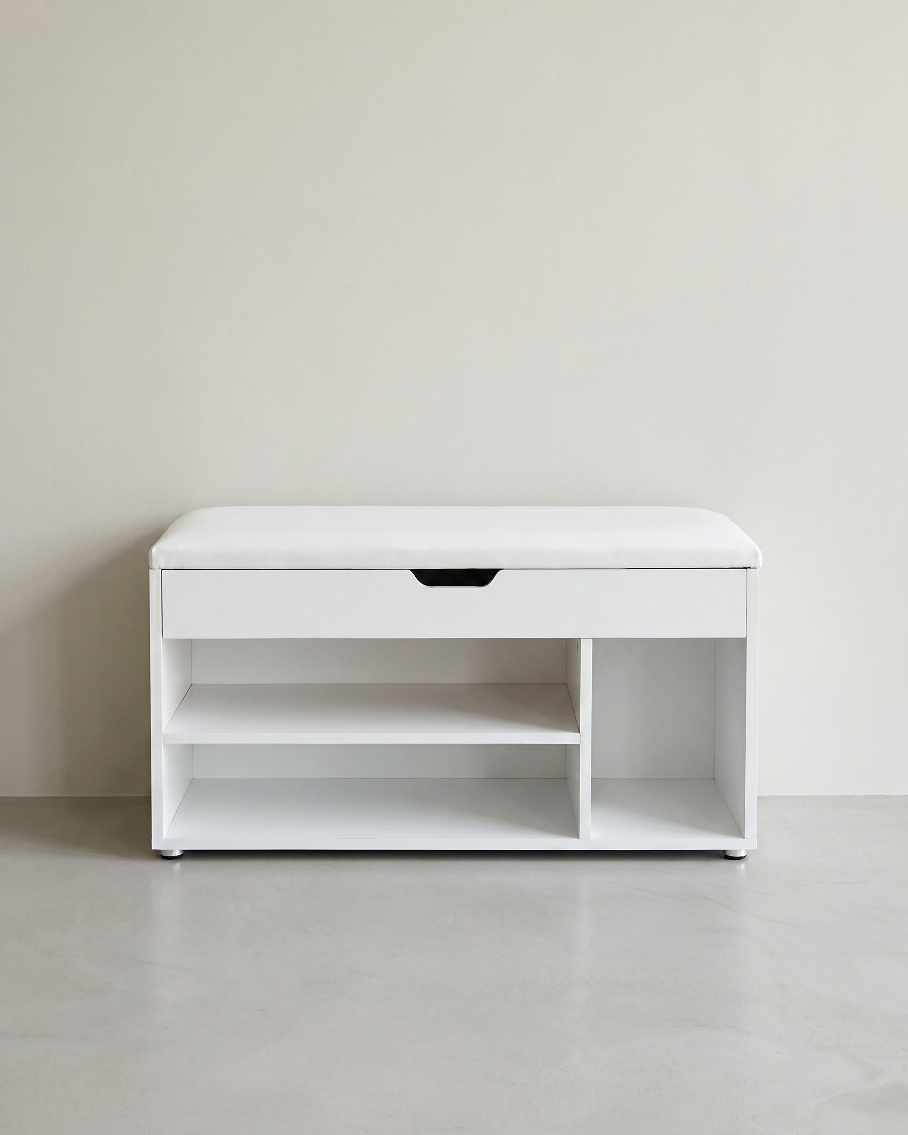 Schuhbank mit Stauraum 80 cm – Weiß mit Sitzkissen – Flurmöbel / Schuhschrank bis 150 kg