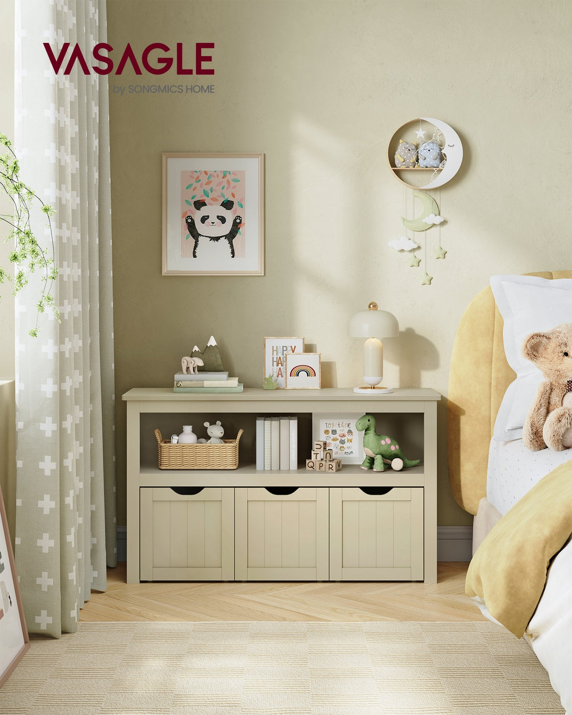 Spielzeugschrank mit 3 Aufbewahrungsbehältern - Stilvoll und praktisch - Kinderzimmer