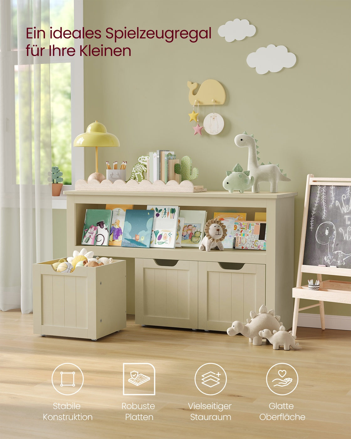Spielzeugschrank mit 3 Aufbewahrungsbehältern - Stilvoll und praktisch - Kinderzimmer