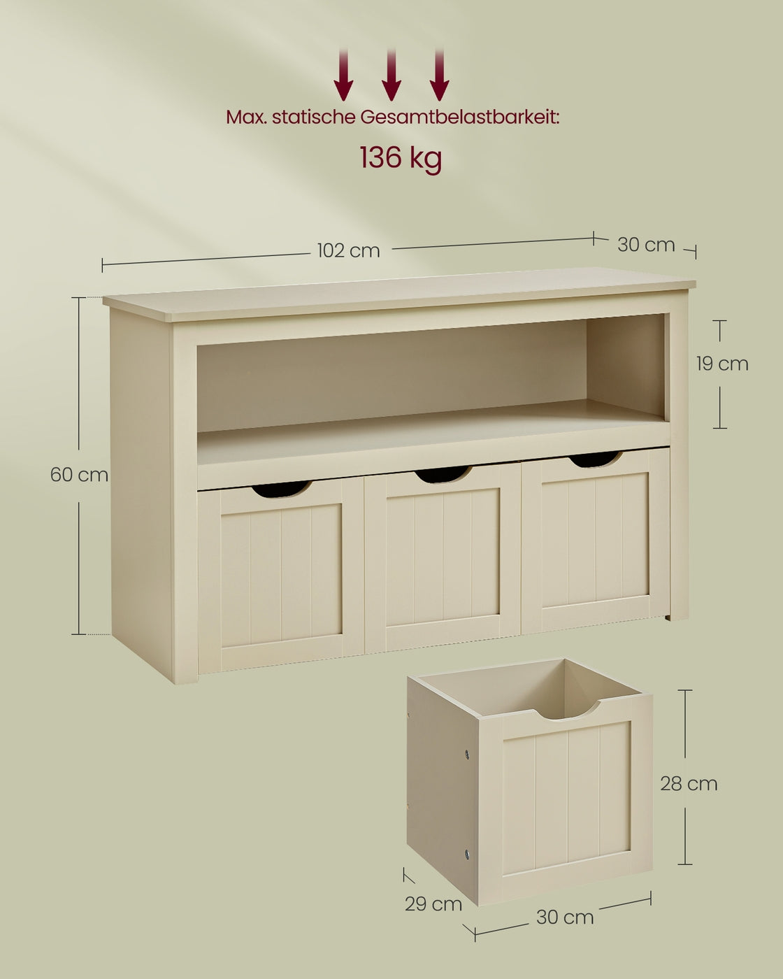 Spielzeugschrank mit 3 Aufbewahrungsbehältern - Stilvoll und praktisch - Kinderzimmer