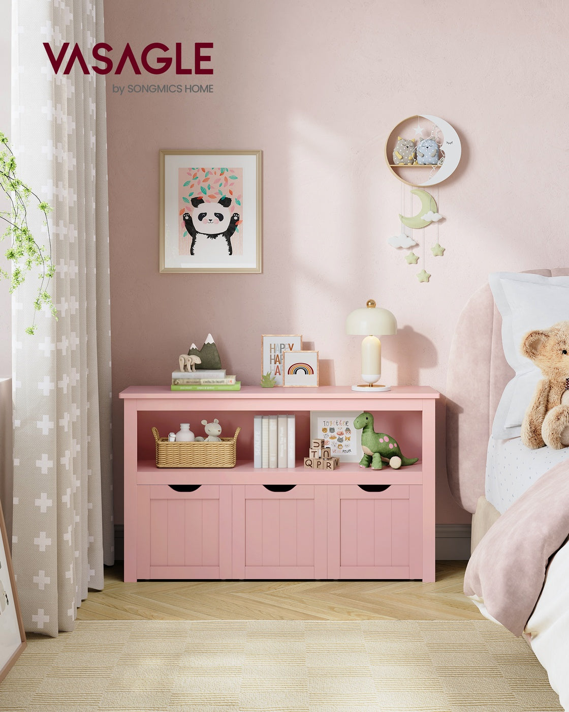 Spielzeugschrank mit 3 Aufbewahrungsbehältern - Stilvoll und praktisch - Kinderzimmer
