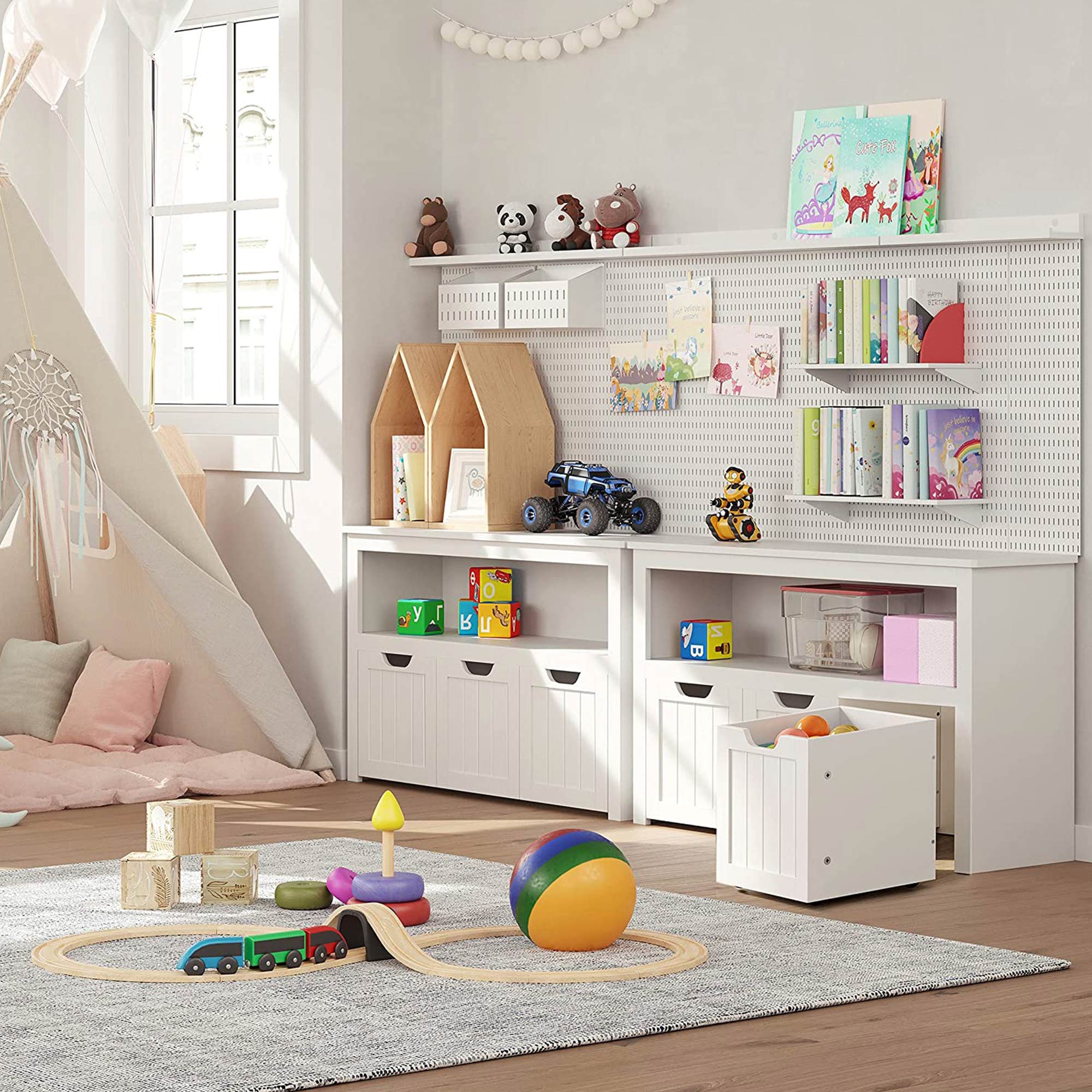 Spielzeugschrank mit 3 Aufbewahrungsbehältern - Stilvoll und praktisch - Kinderzimmer