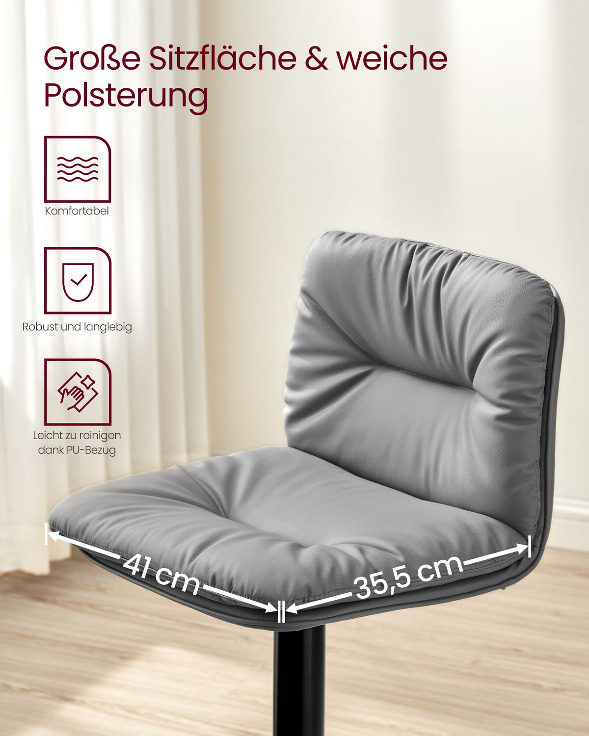 Set mit 2 Barhockern – Verstellbar – 360° drehbar – Kunstleder mit Rücken- und Fußstütze