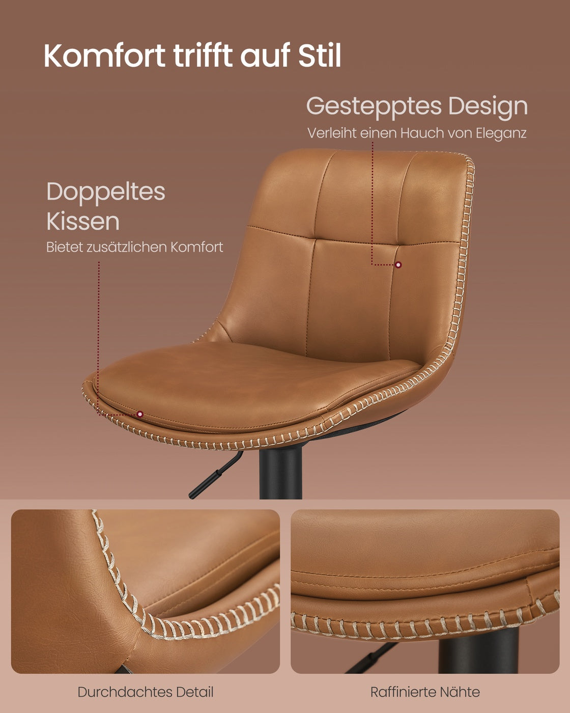 2er-Set Barhocker - Verstellbar und 360° drehbar - Kunstleder