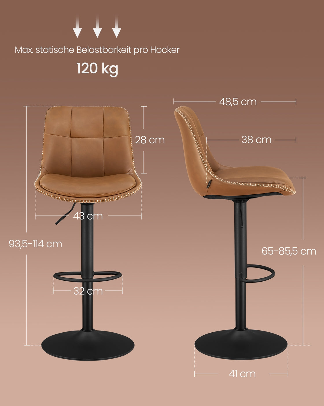 2er-Set Barhocker - Verstellbar und 360° drehbar - Kunstleder