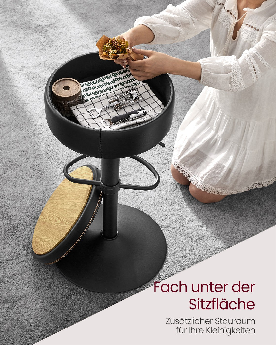 Drehbarer Barstuhl mit Stauraum – verstellbar und stilvoll